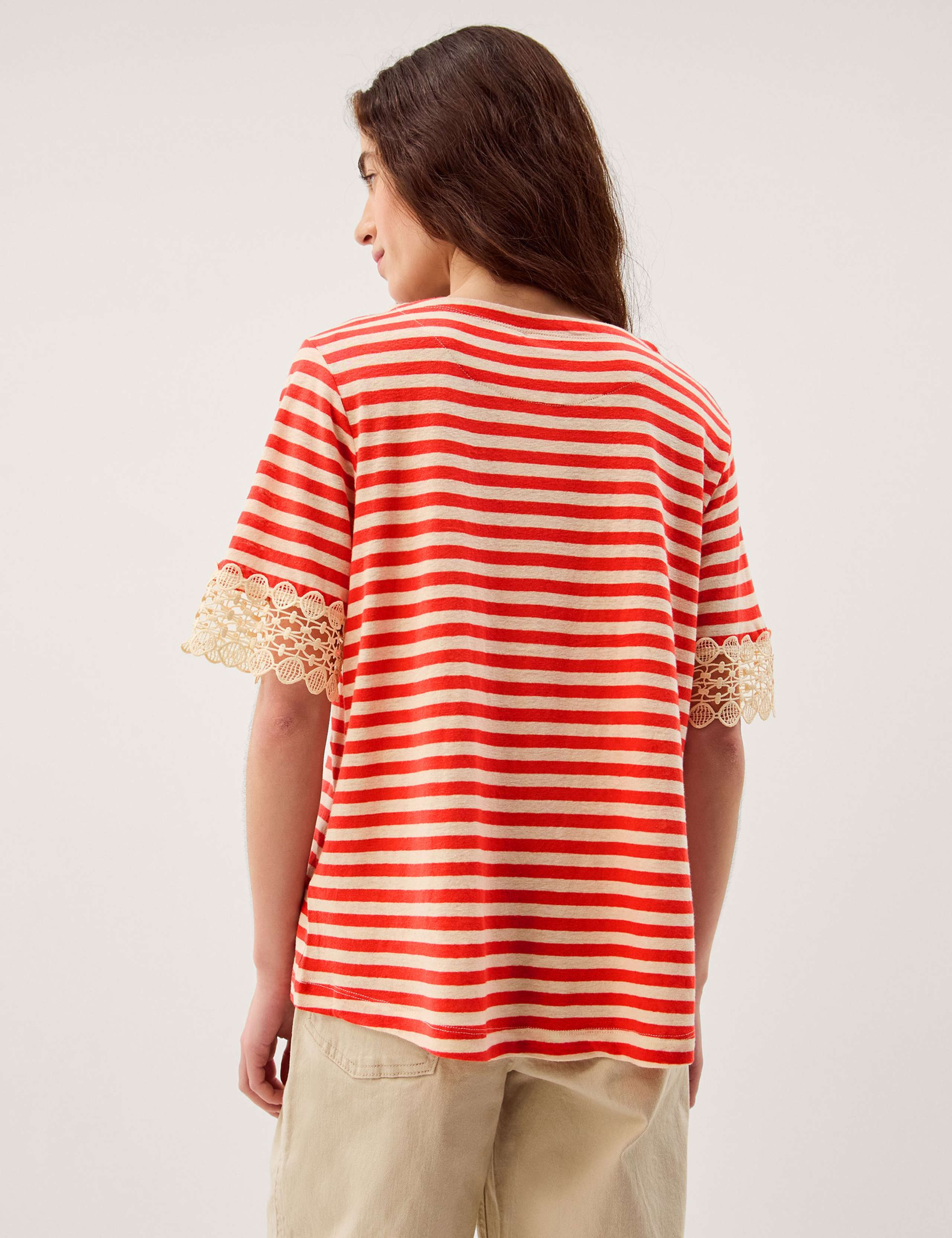 Linen Rich Striped Lace Trim T-Shirt 4 of 5