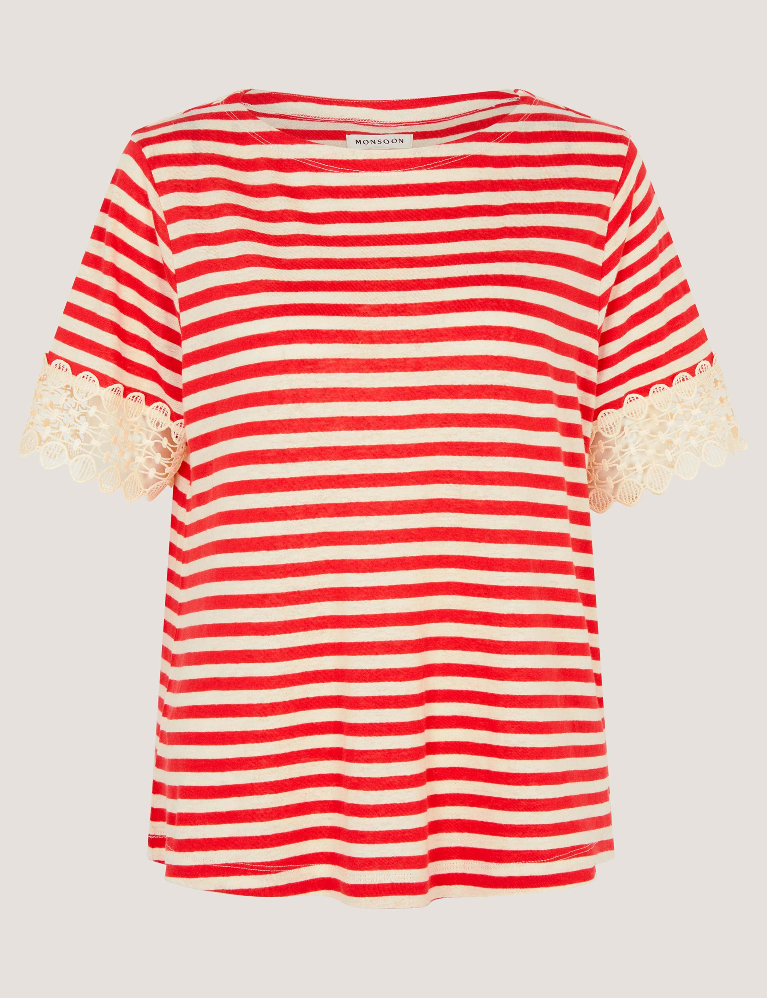 Linen Rich Striped Lace Trim T-Shirt 2 of 5