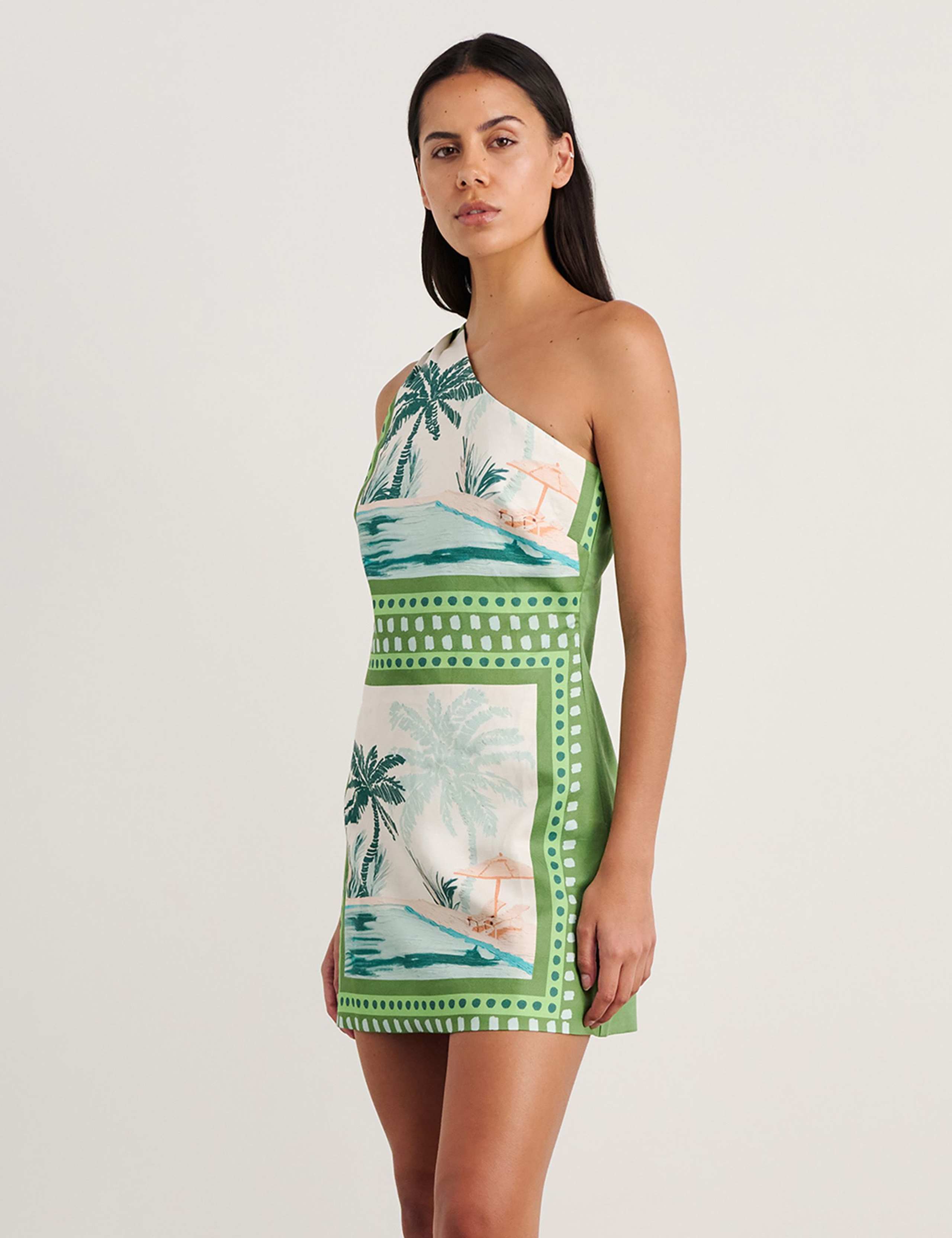 Linen Blend One Shoulder Mini Dress 3 of 6