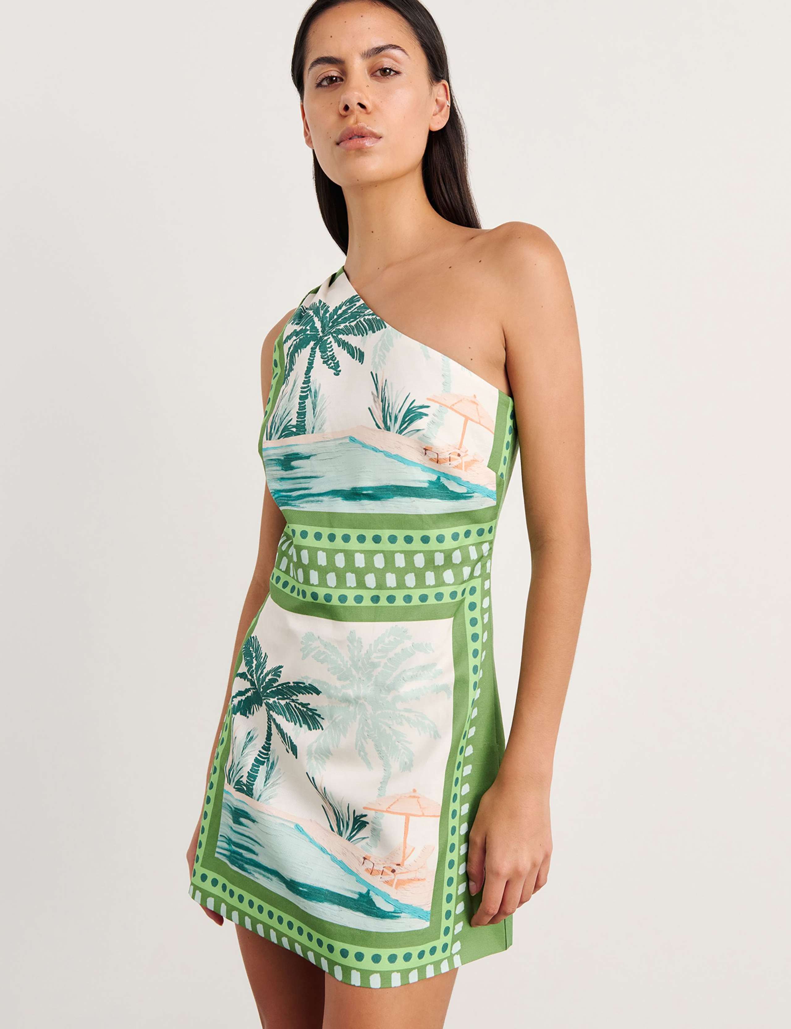 Linen Blend One Shoulder Mini Dress 4 of 6