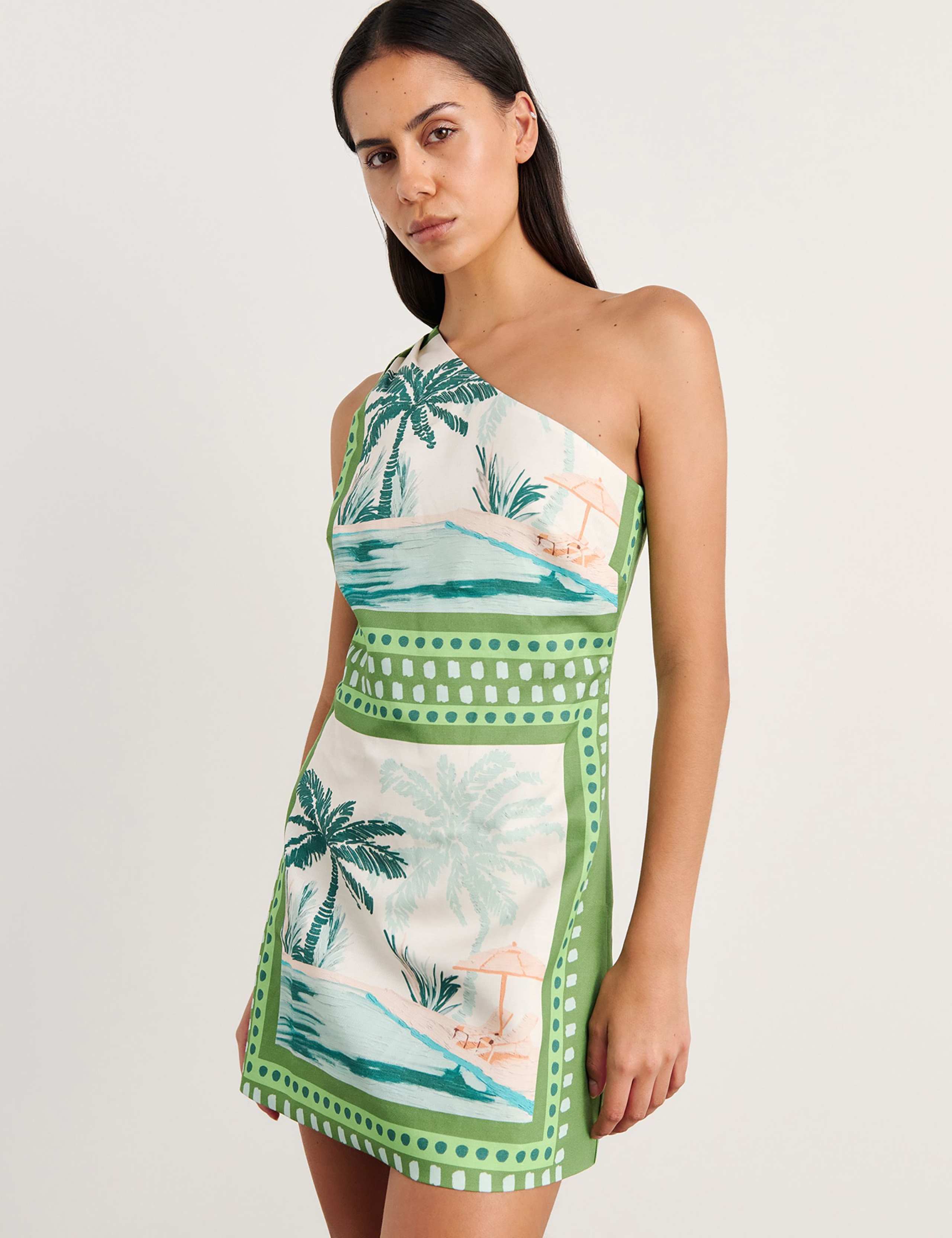 Linen Blend One Shoulder Mini Dress 5 of 6