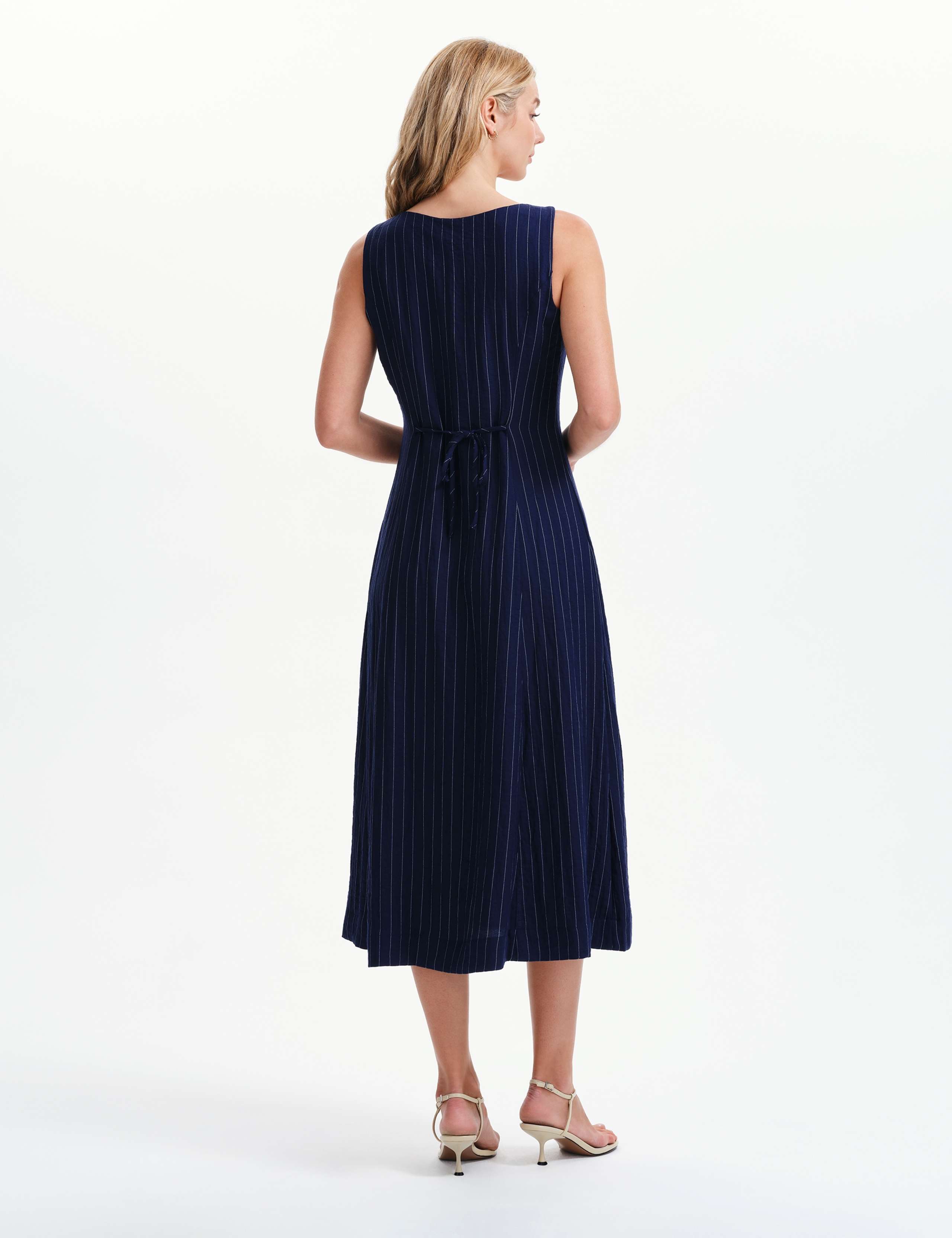 Striped Square Neck Midi Waisted Dress 8 of 8