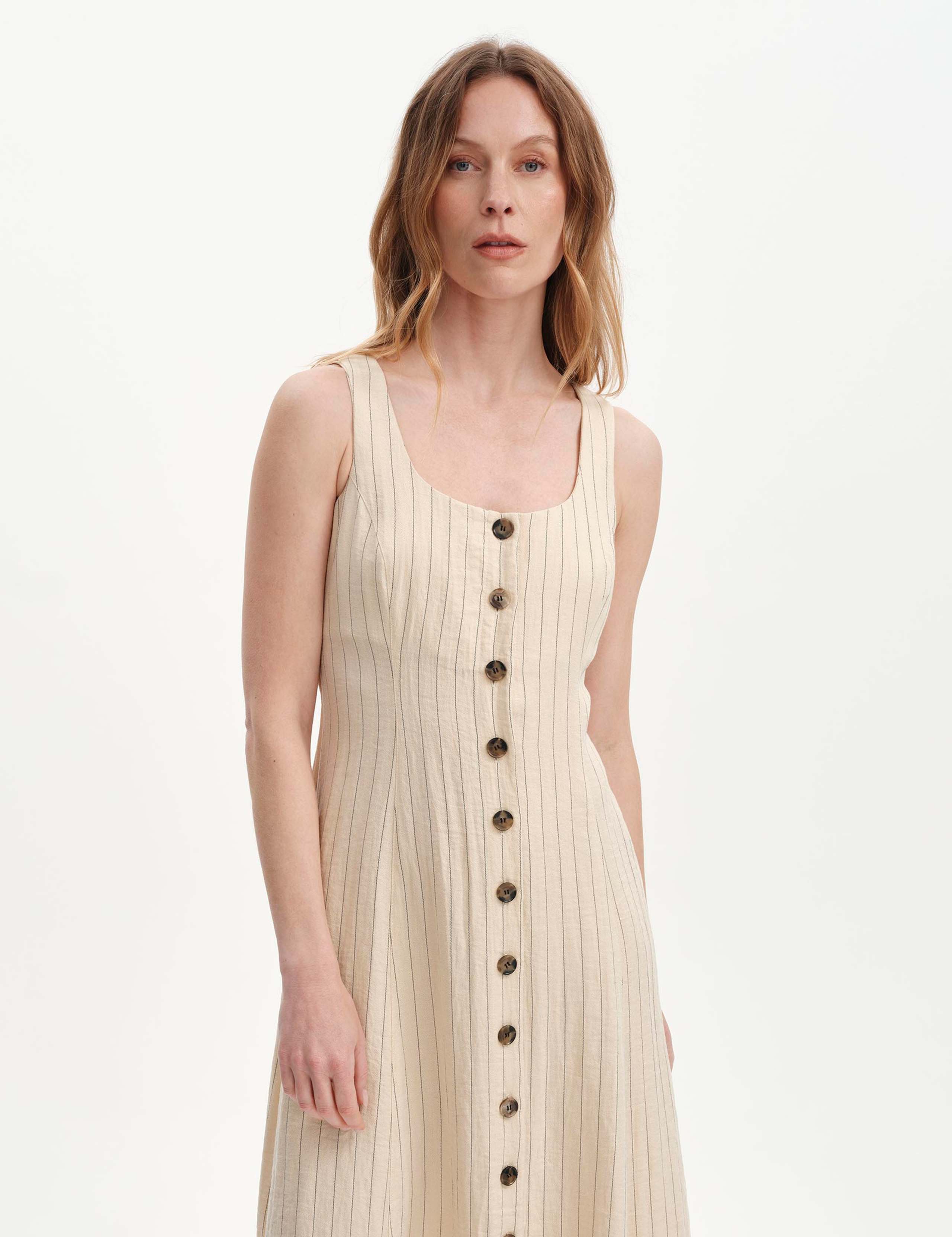 Striped Square Neck Midi Waisted Dress 2 of 6