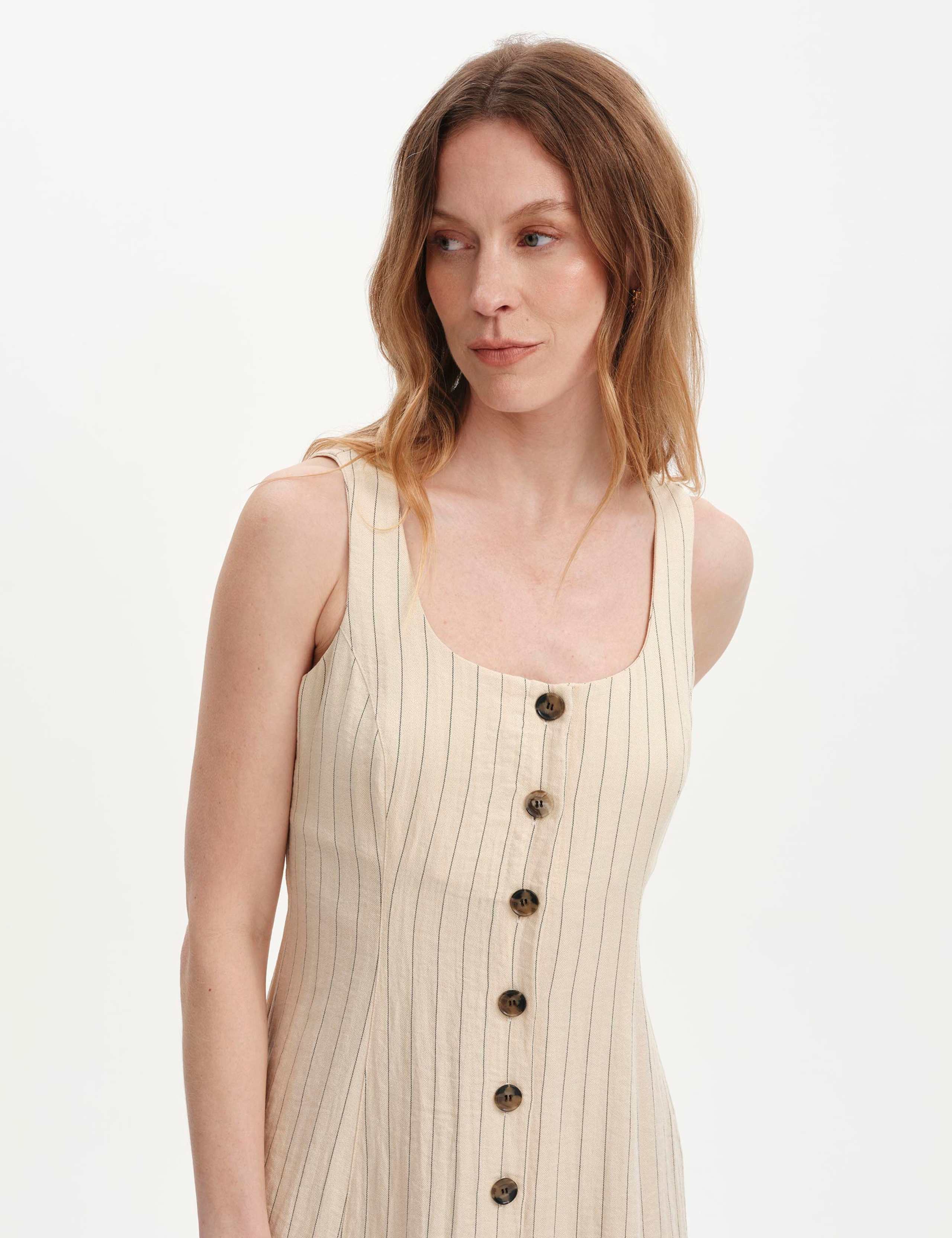 Striped Square Neck Midi Waisted Dress 3 of 6