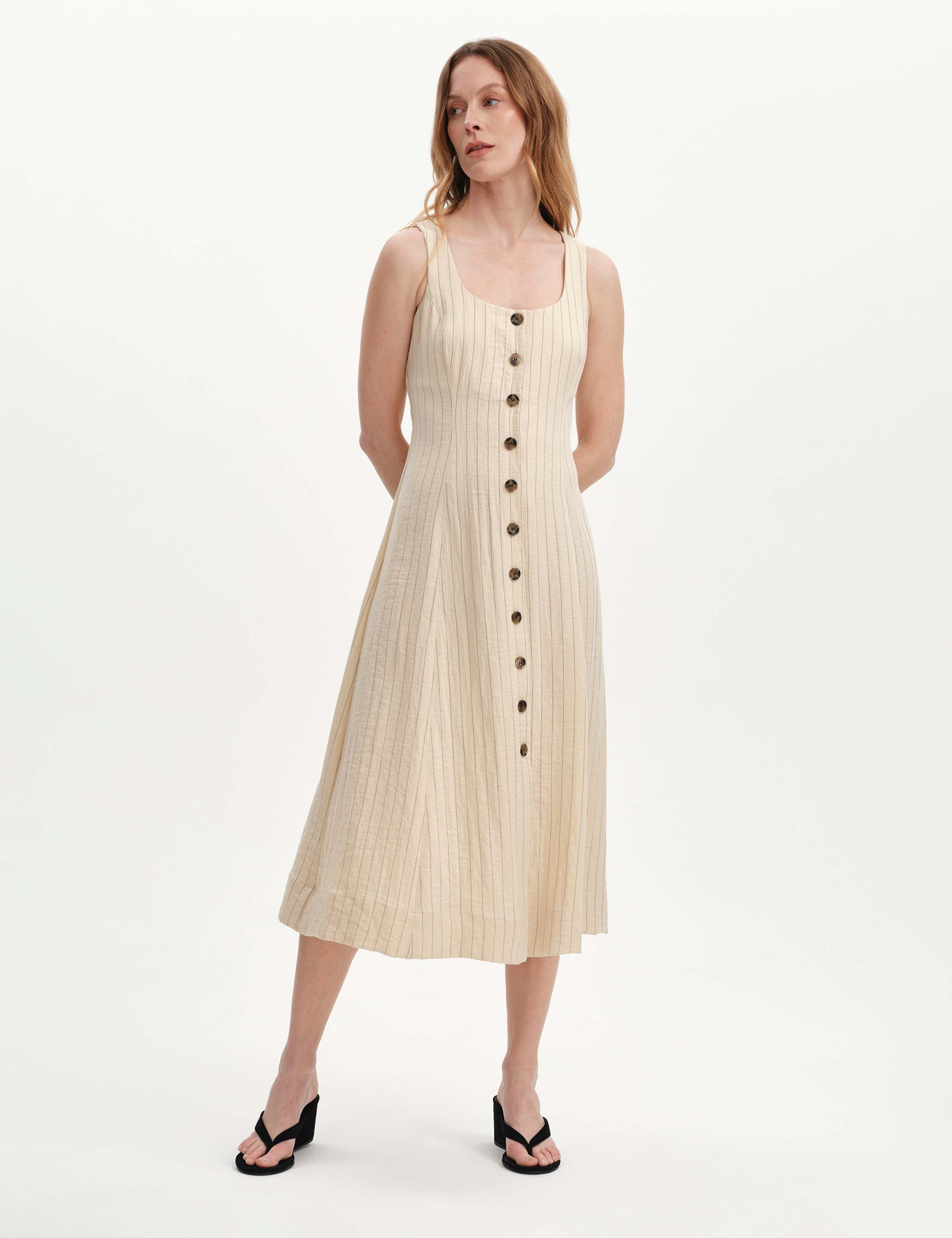 Striped Square Neck Midi Waisted Dress 4 of 6