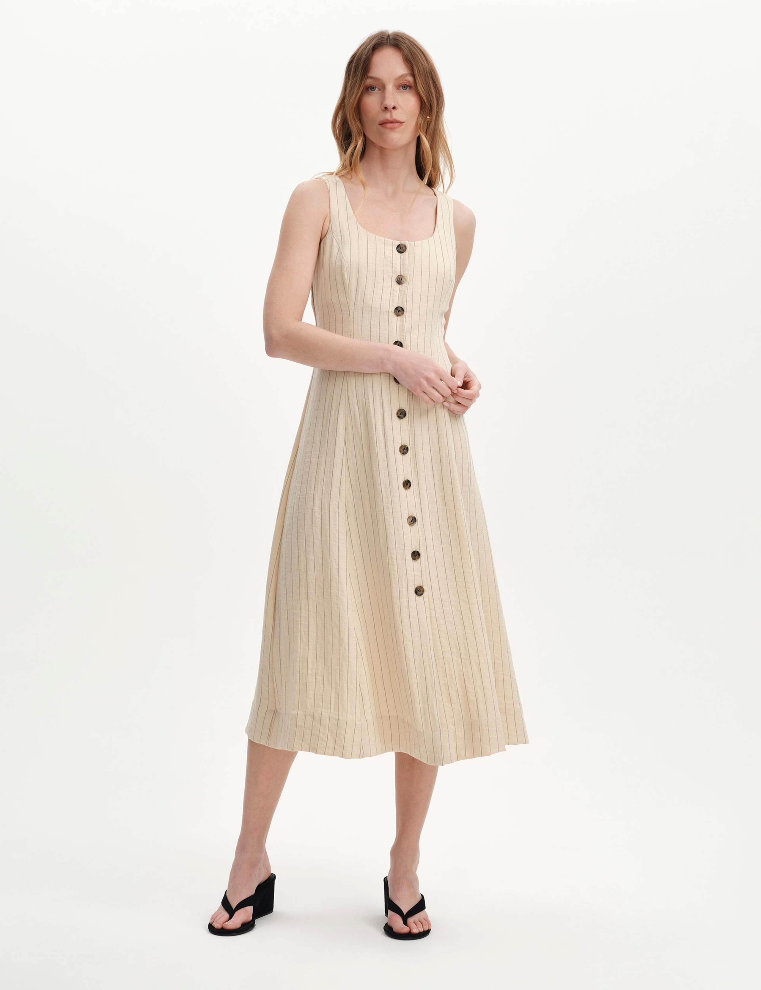 Striped Square Neck Midi Waisted Dress 6 of 6