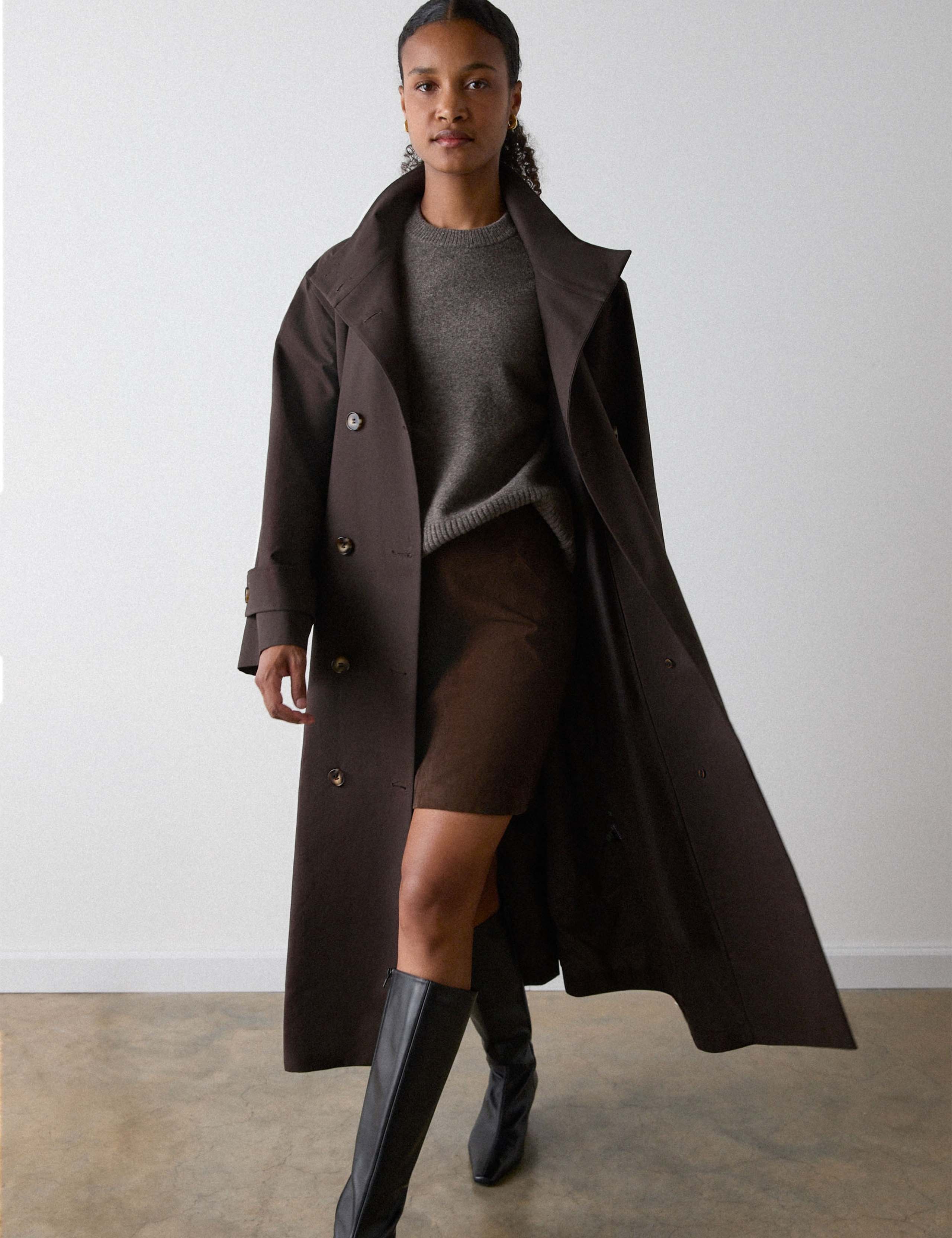 Pure Cotton Funnel Neck Longline Trench Coat 4 of 6