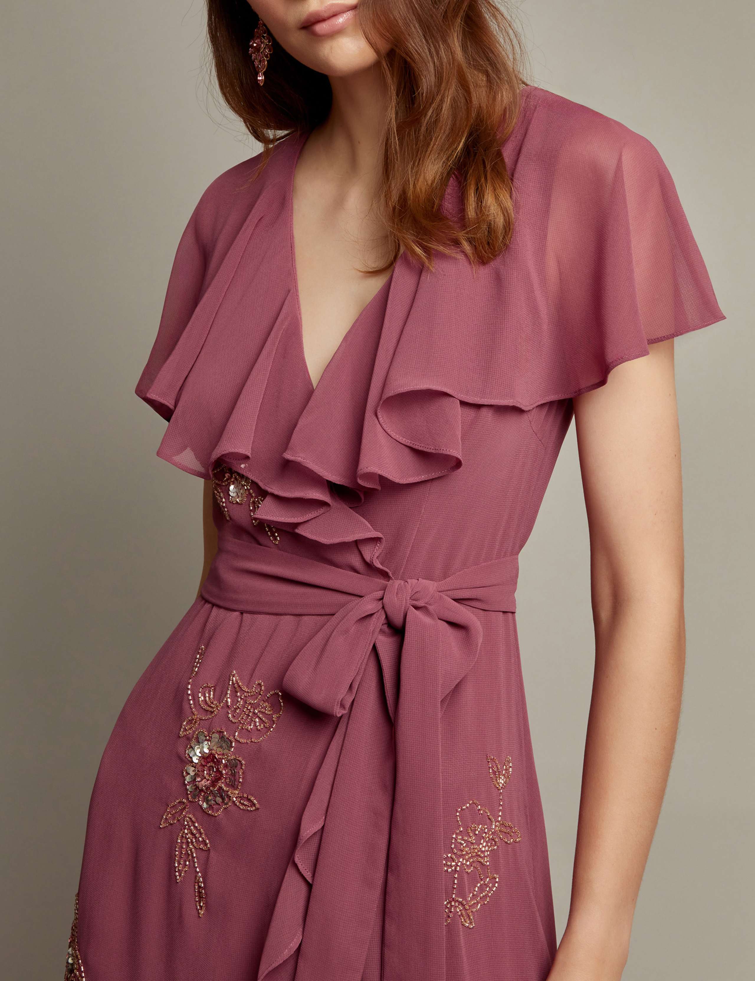 Floral Embellished V-Neck Midi Wrap Dress 3 of 5