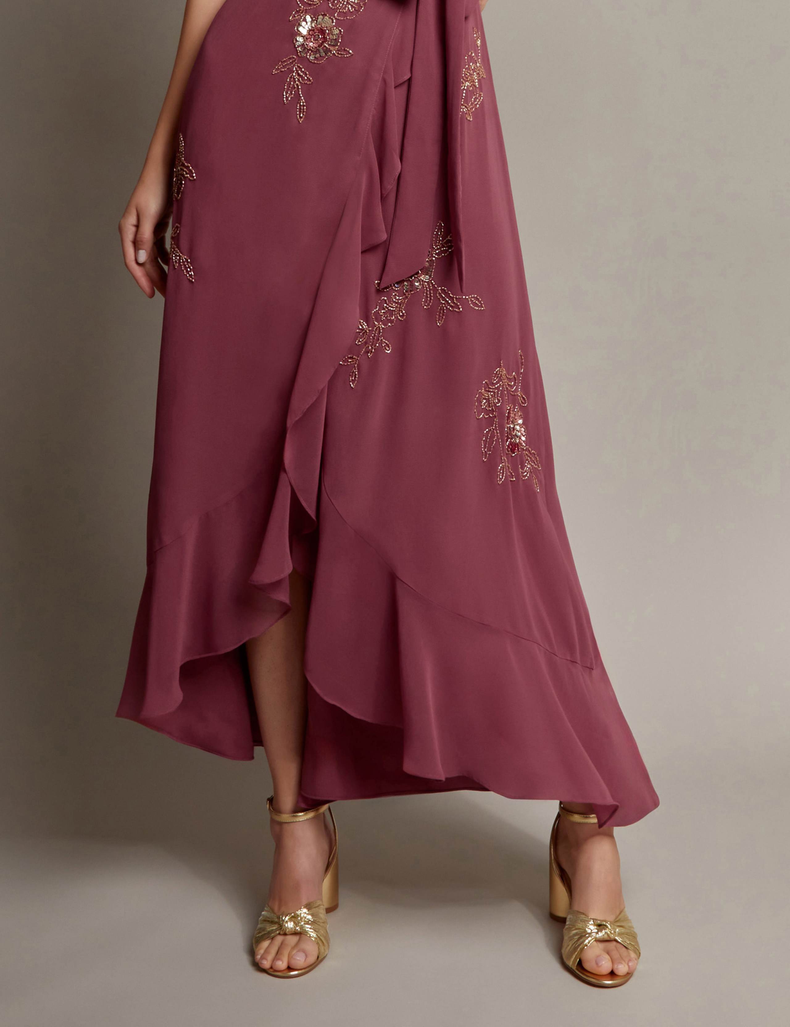 Floral Embellished V-Neck Midi Wrap Dress 4 of 5