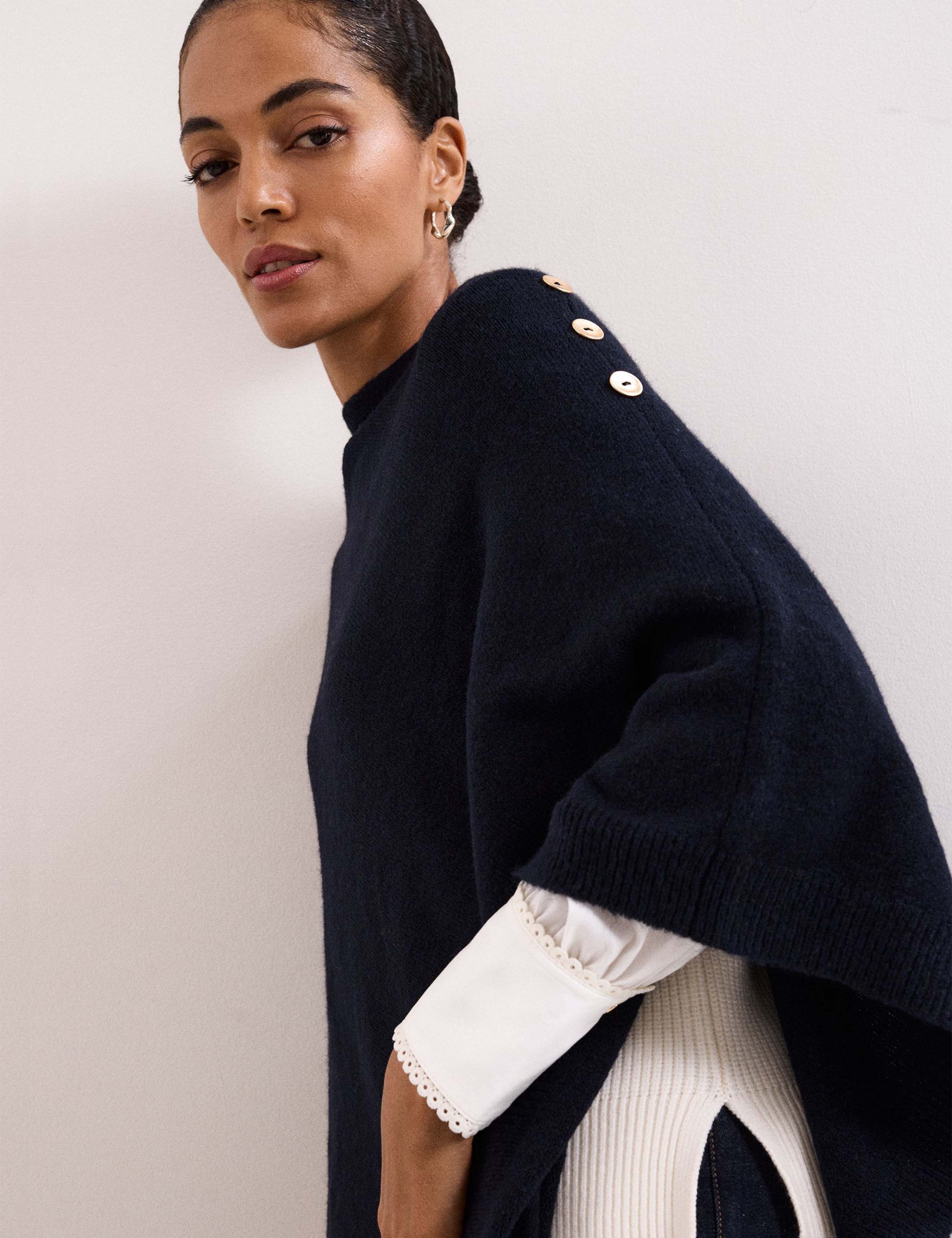 Smart Knitted Button Detail High Low Poncho 5 of 6