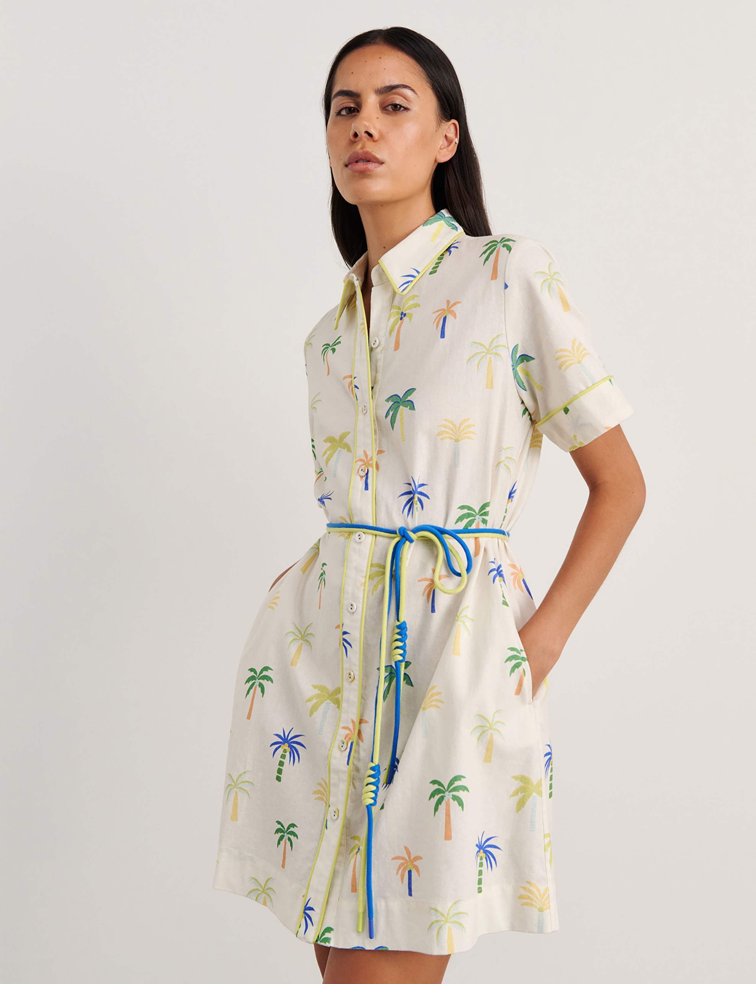Linen Rich Palm Tree Mini Shirt Dress 5 of 7