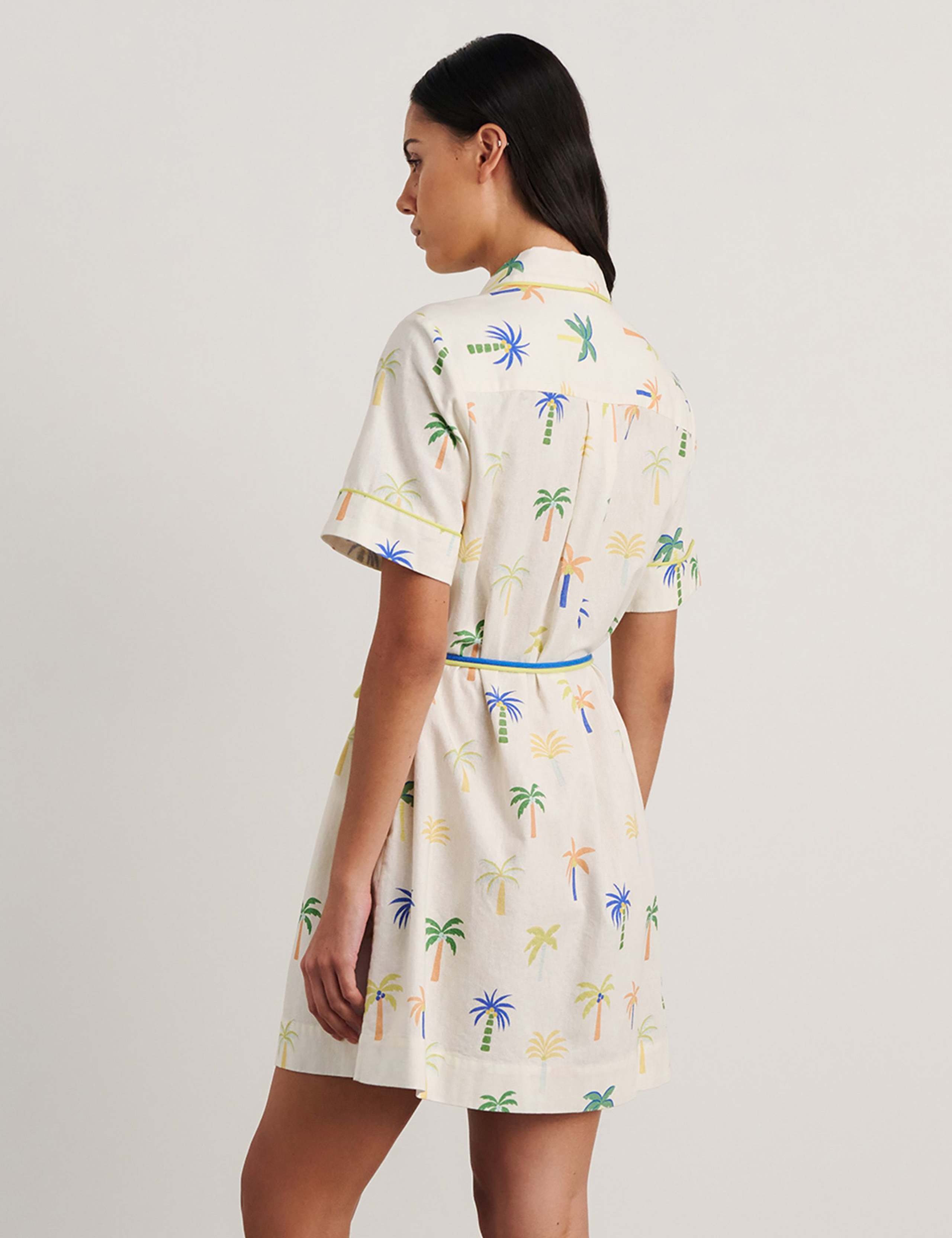 Linen Rich Palm Tree Mini Shirt Dress 6 of 7