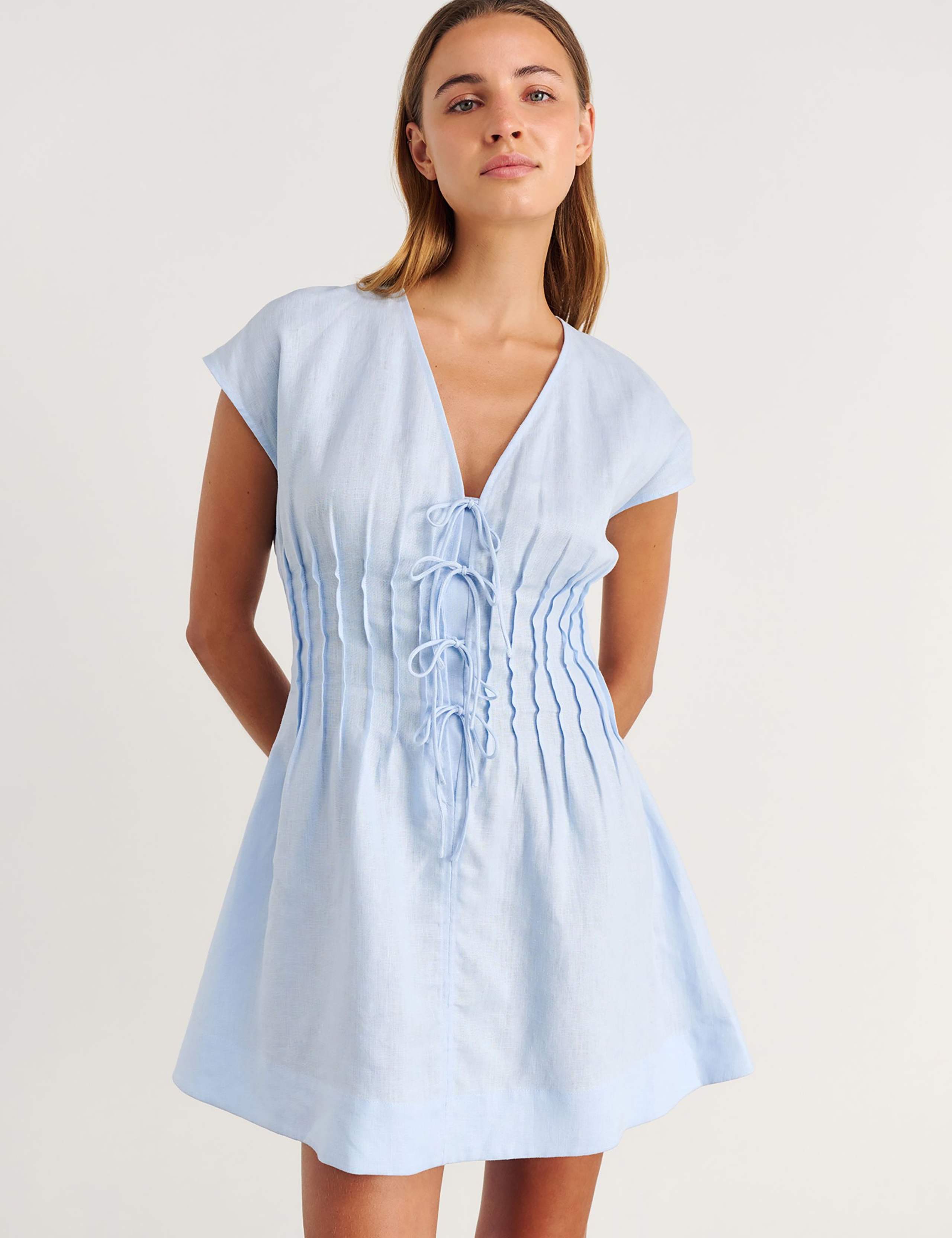 Pure Linen Pintuck Mini Dress 1 of 5