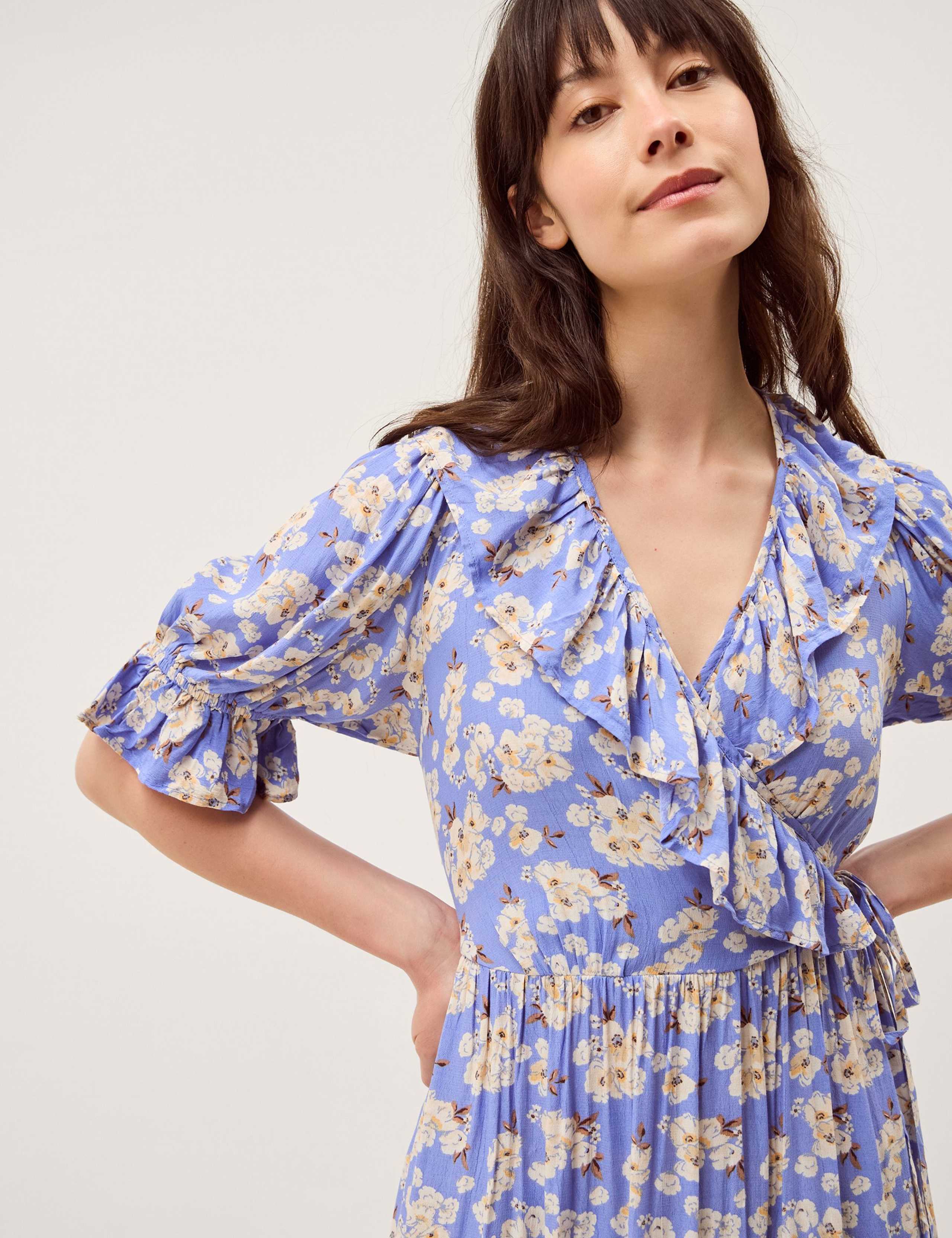 Floral V-Neck Midi Wrap Dress 4 of 5
