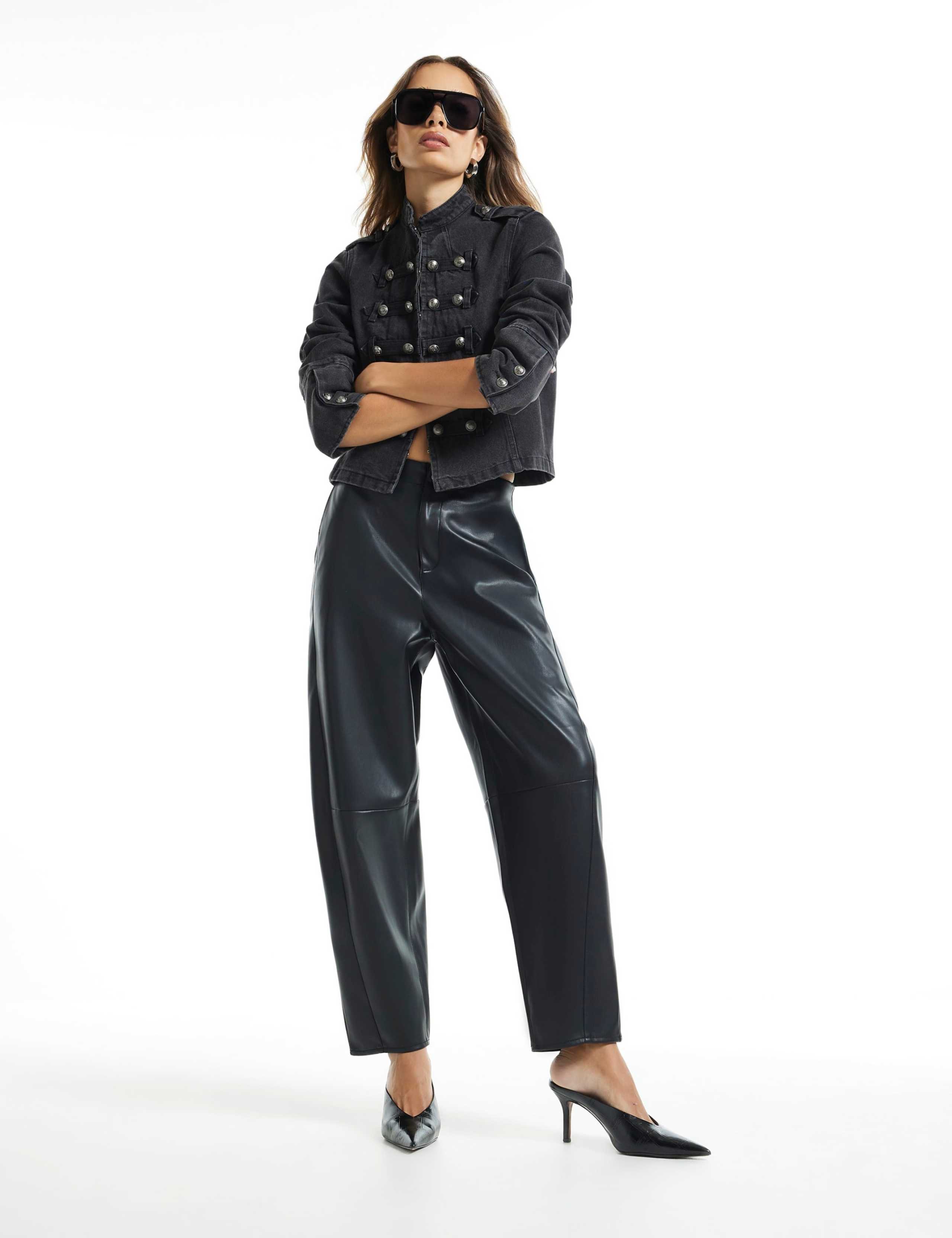 Button Front Barrel Leg Trousers 1 of 6