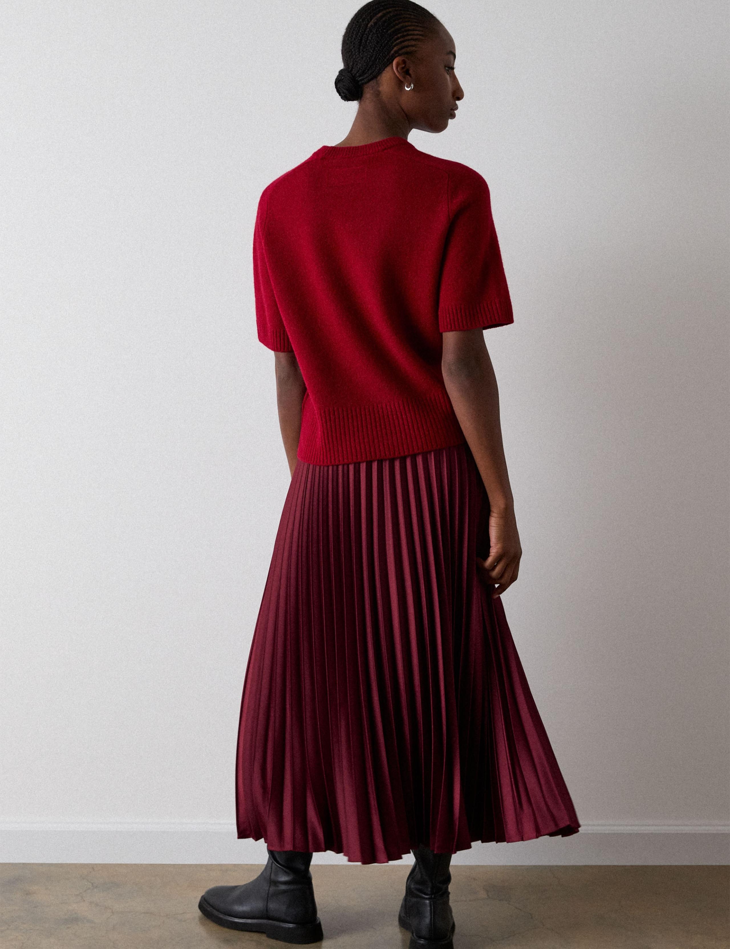 Satin Pleated Midi Skirt 3 of 6
