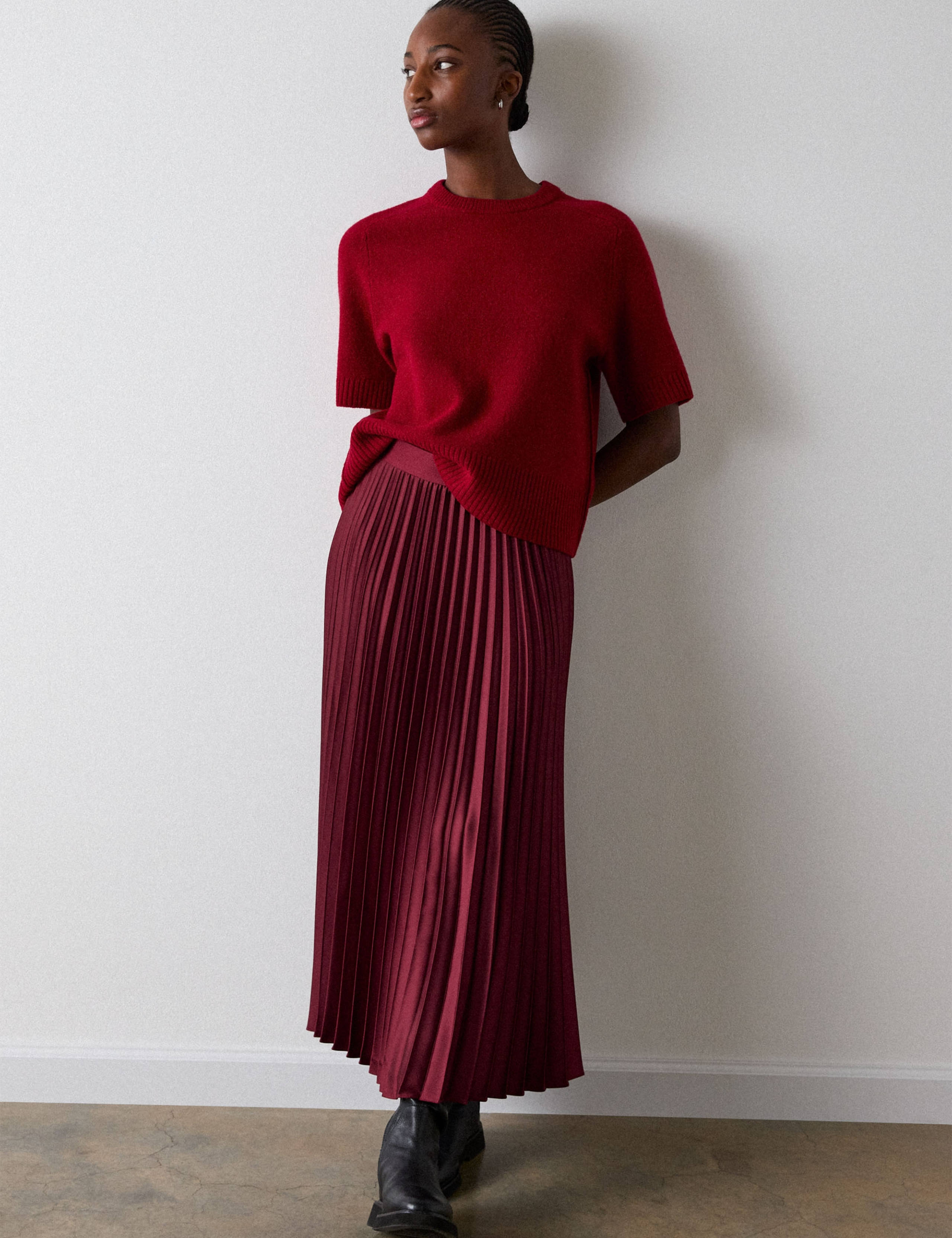 Satin Pleated Midi Skirt 4 of 6