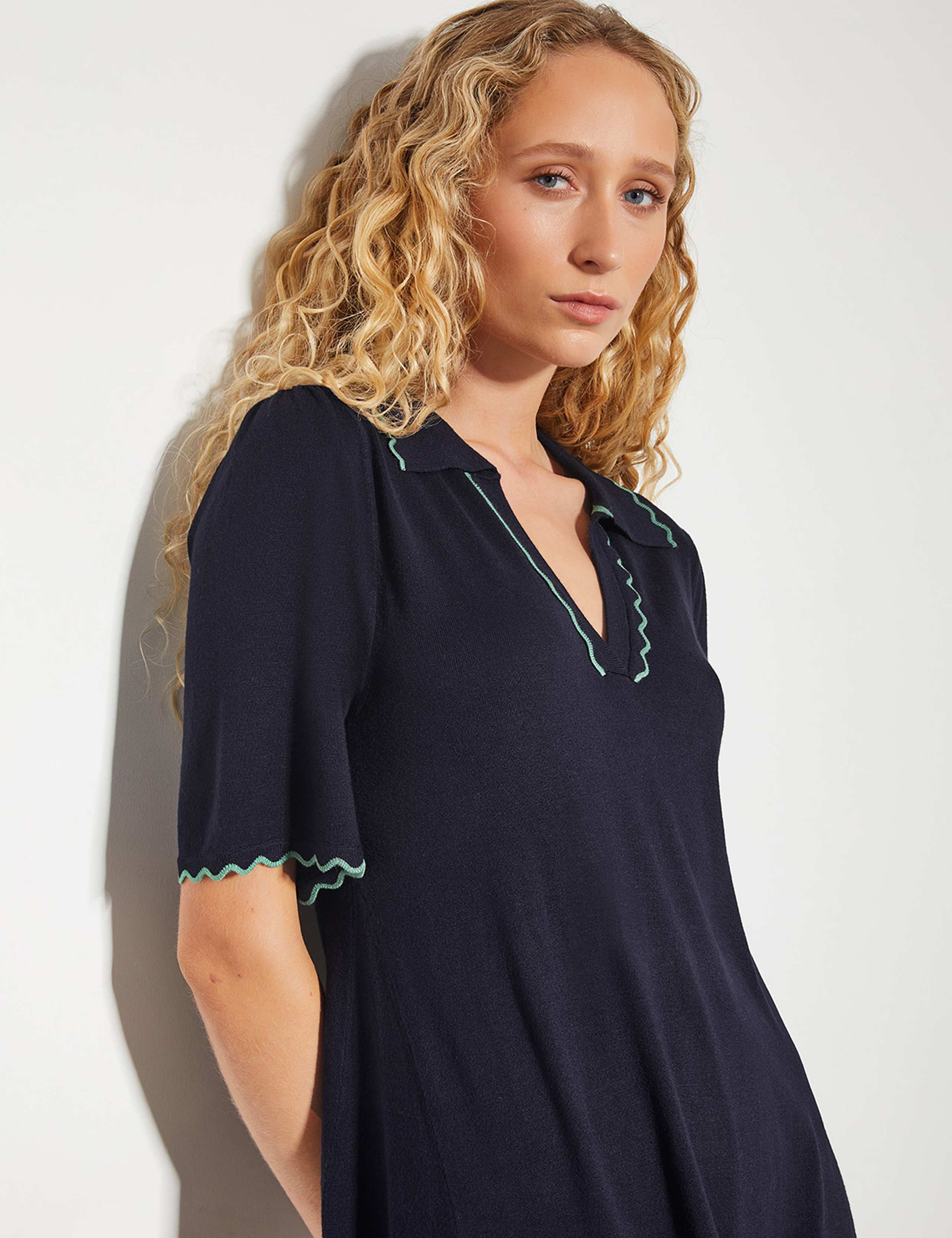 Knitted Collared Knee Length Dress 4 of 5