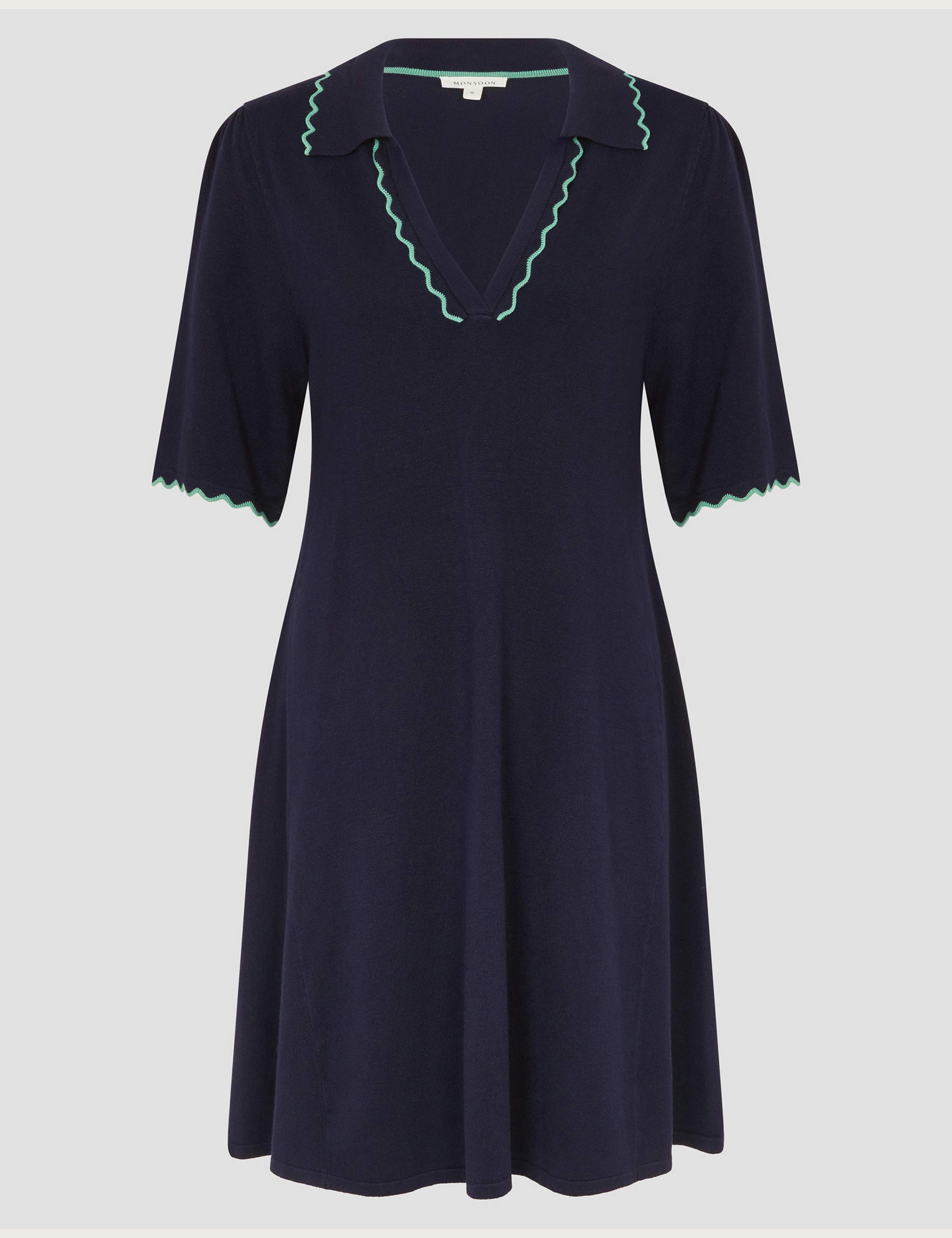 Knitted Collared Knee Length Dress 2 of 5
