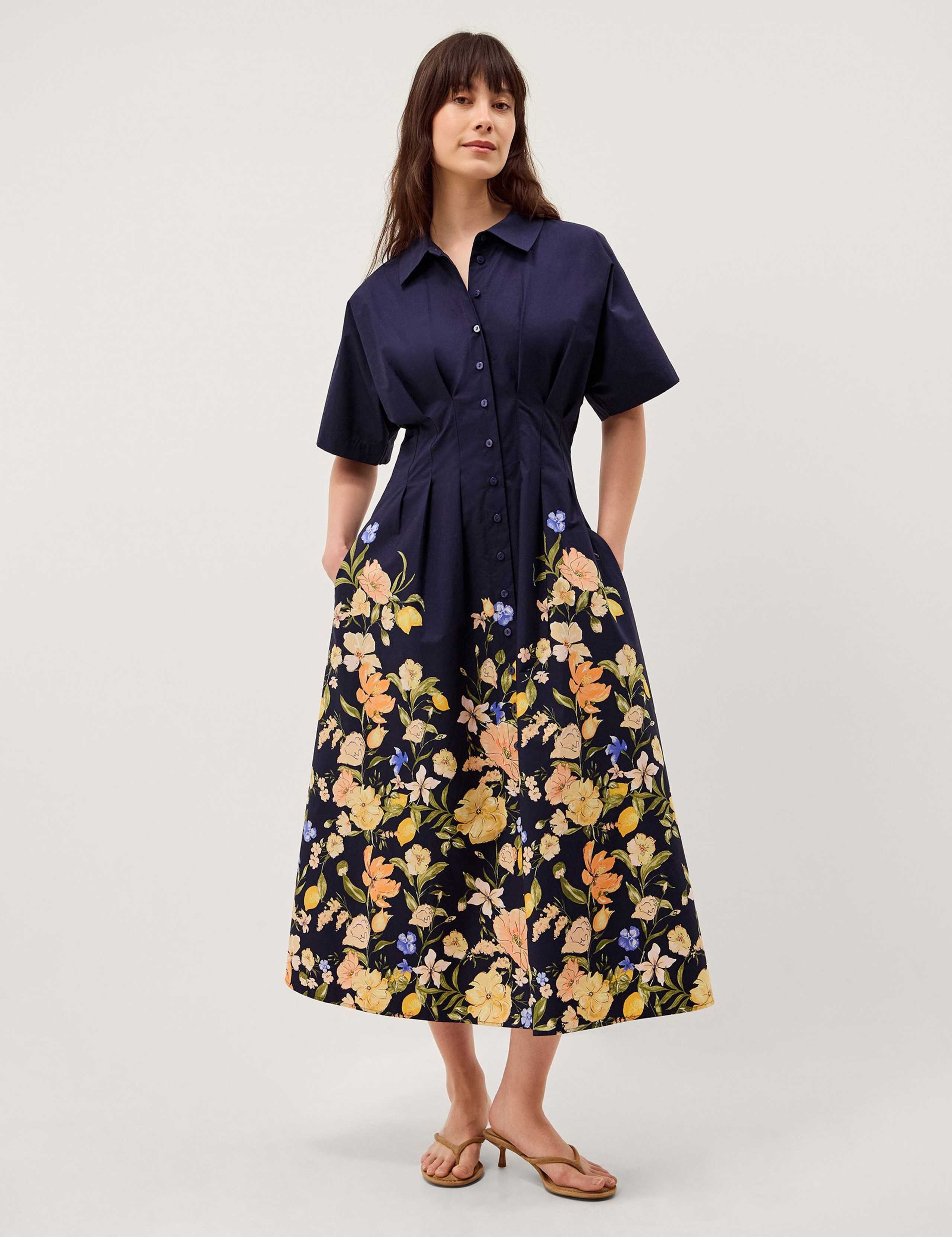Pure Cotton Floral Midi Shirt Dress 1 of 5