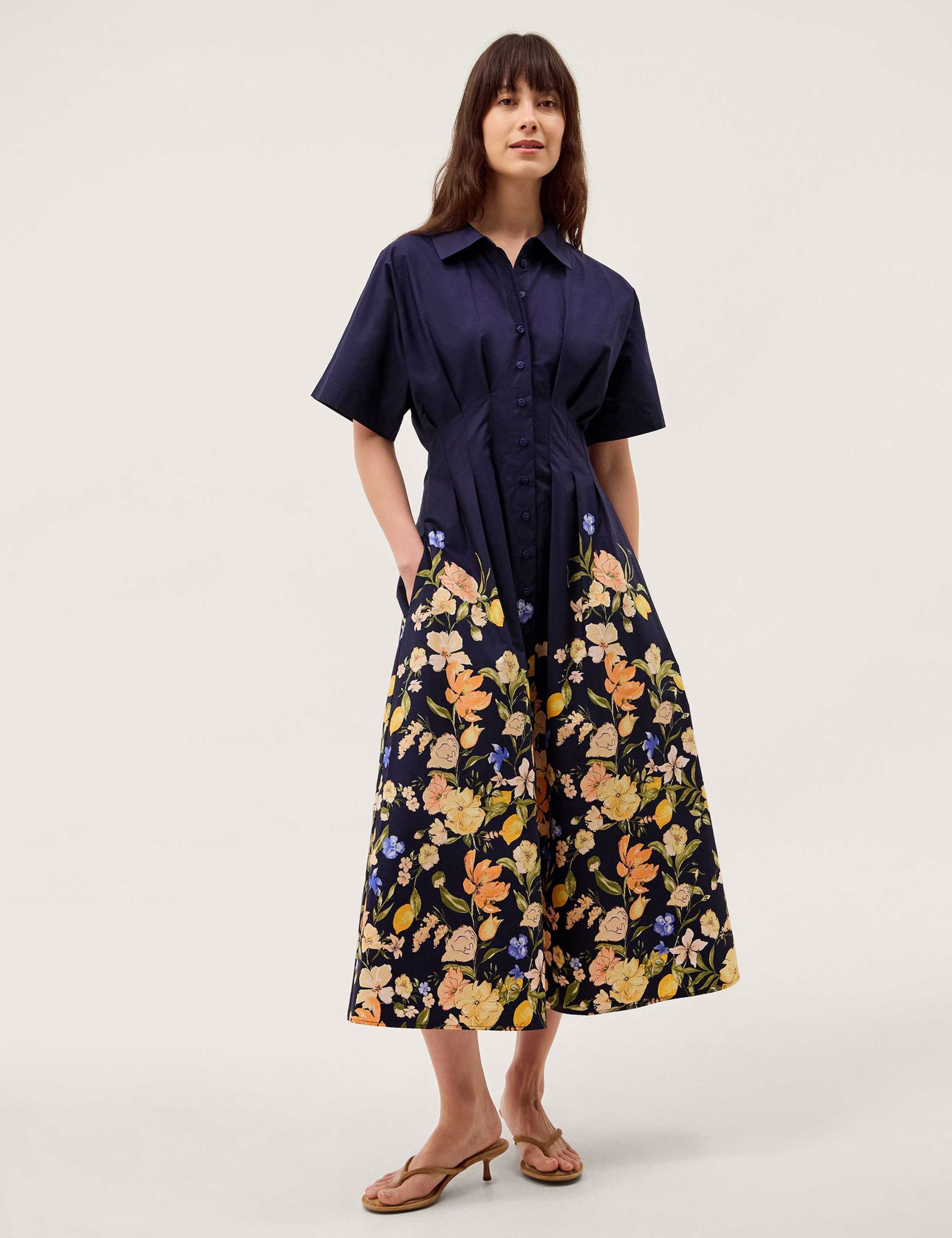 Pure Cotton Floral Midi Shirt Dress 3 of 5