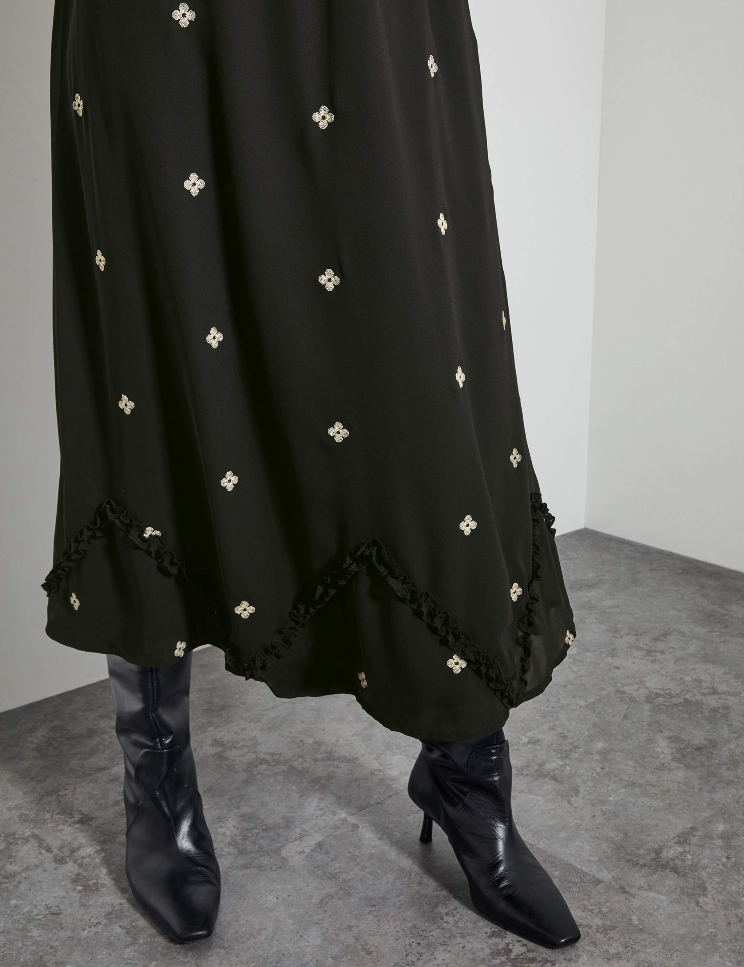 Embroidered Tie Neck Midi Skater Dress 3 of 4