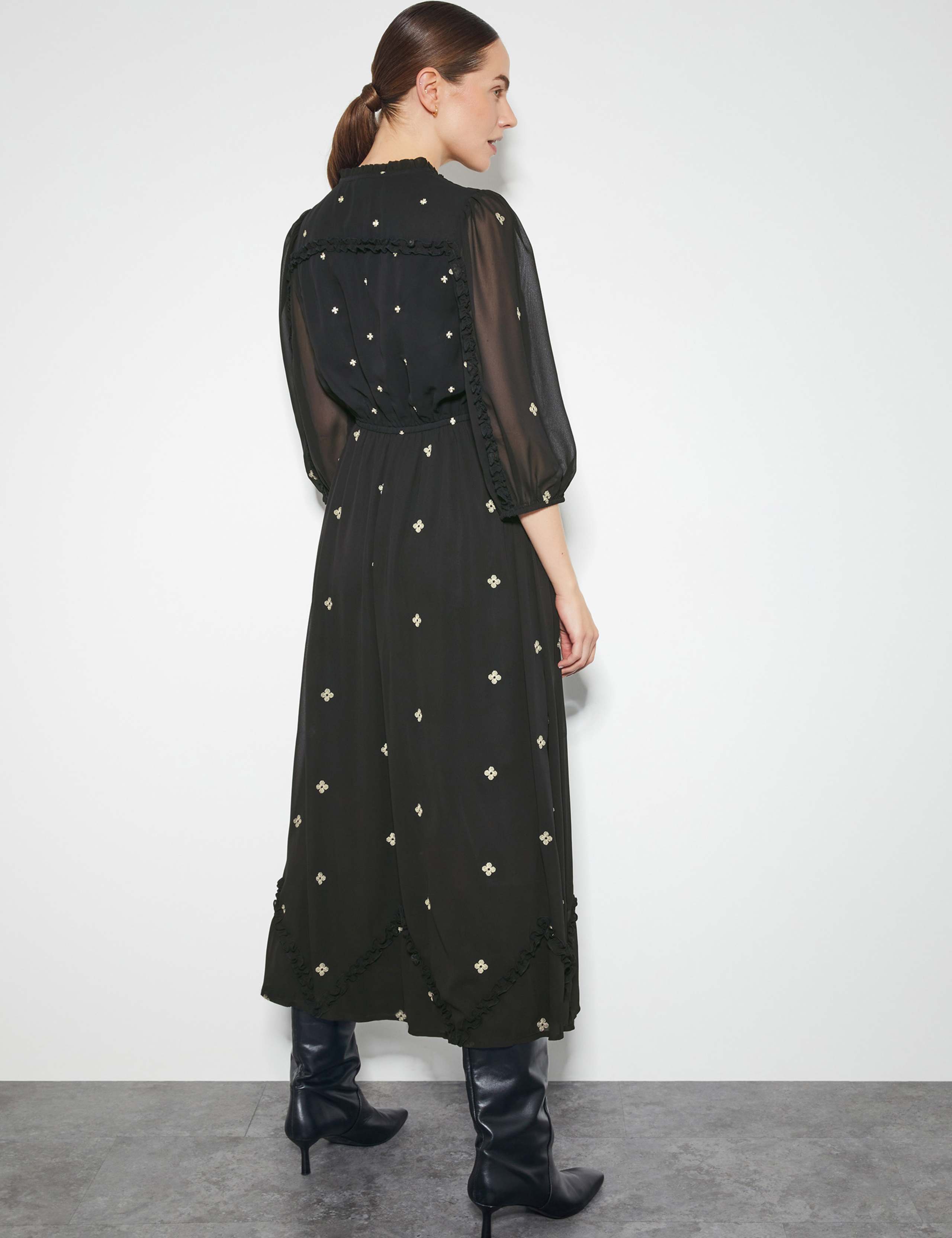 Embroidered Tie Neck Midi Skater Dress 4 of 4