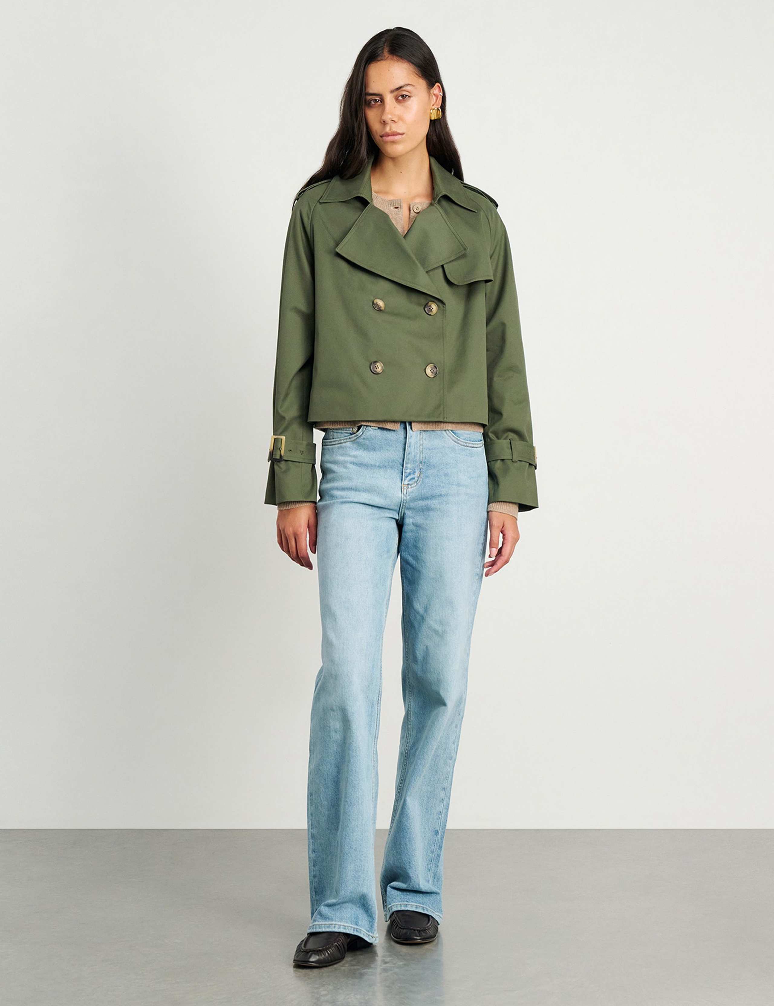 Pure Cotton Double Breasted Cropped Trench Coat 2 of 8