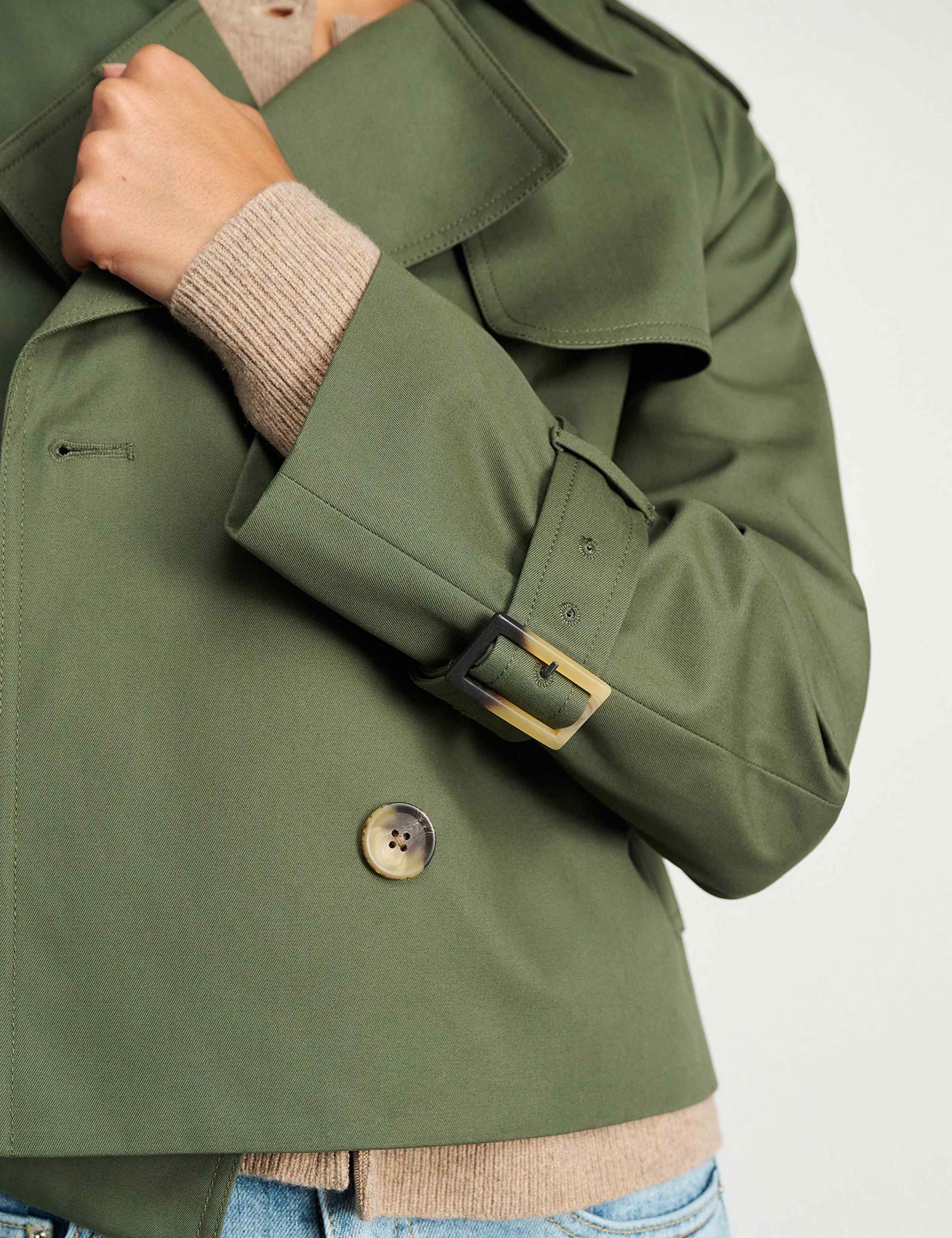 Pure Cotton Double Breasted Cropped Trench Coat 4 of 8