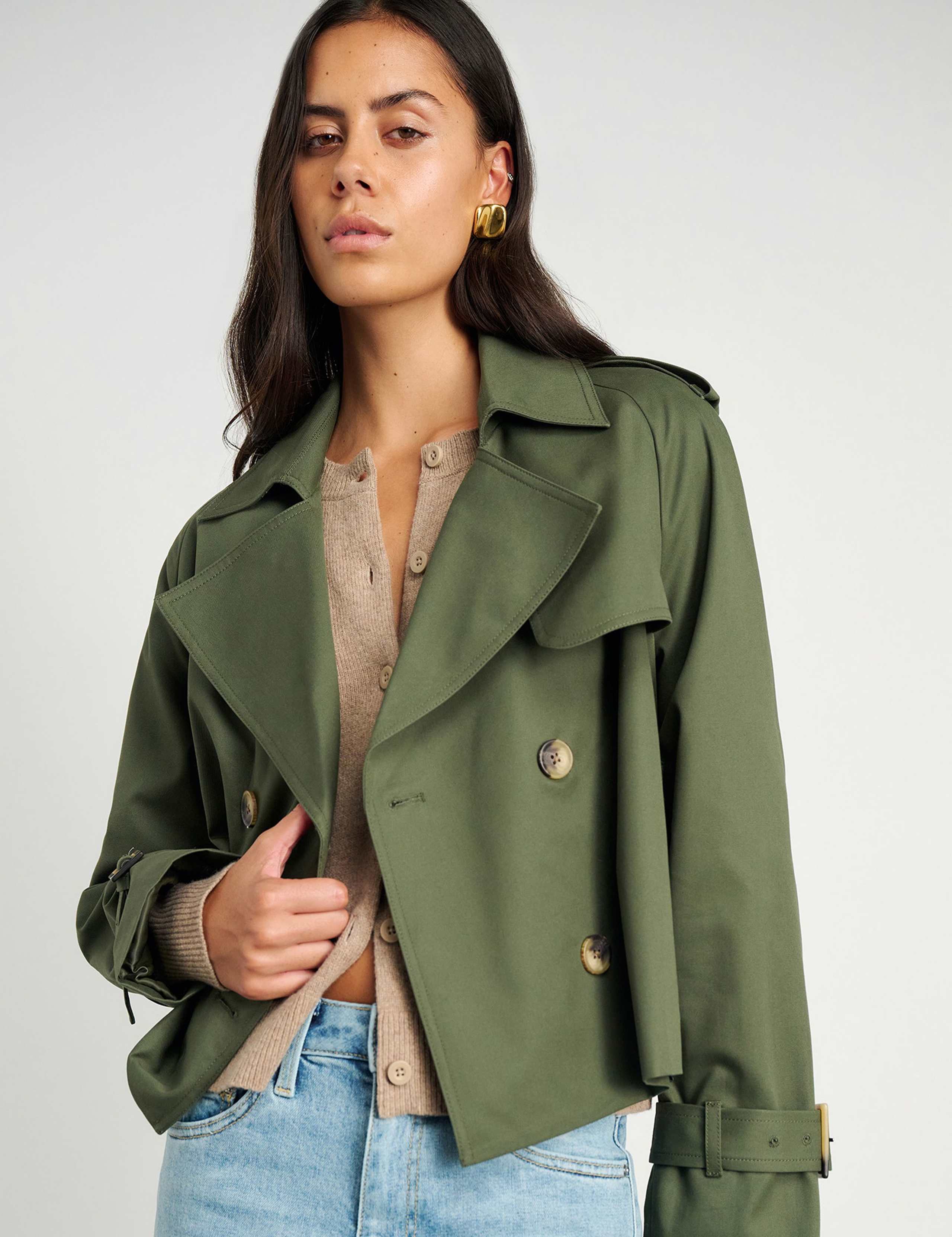 Pure Cotton Double Breasted Cropped Trench Coat 5 of 8