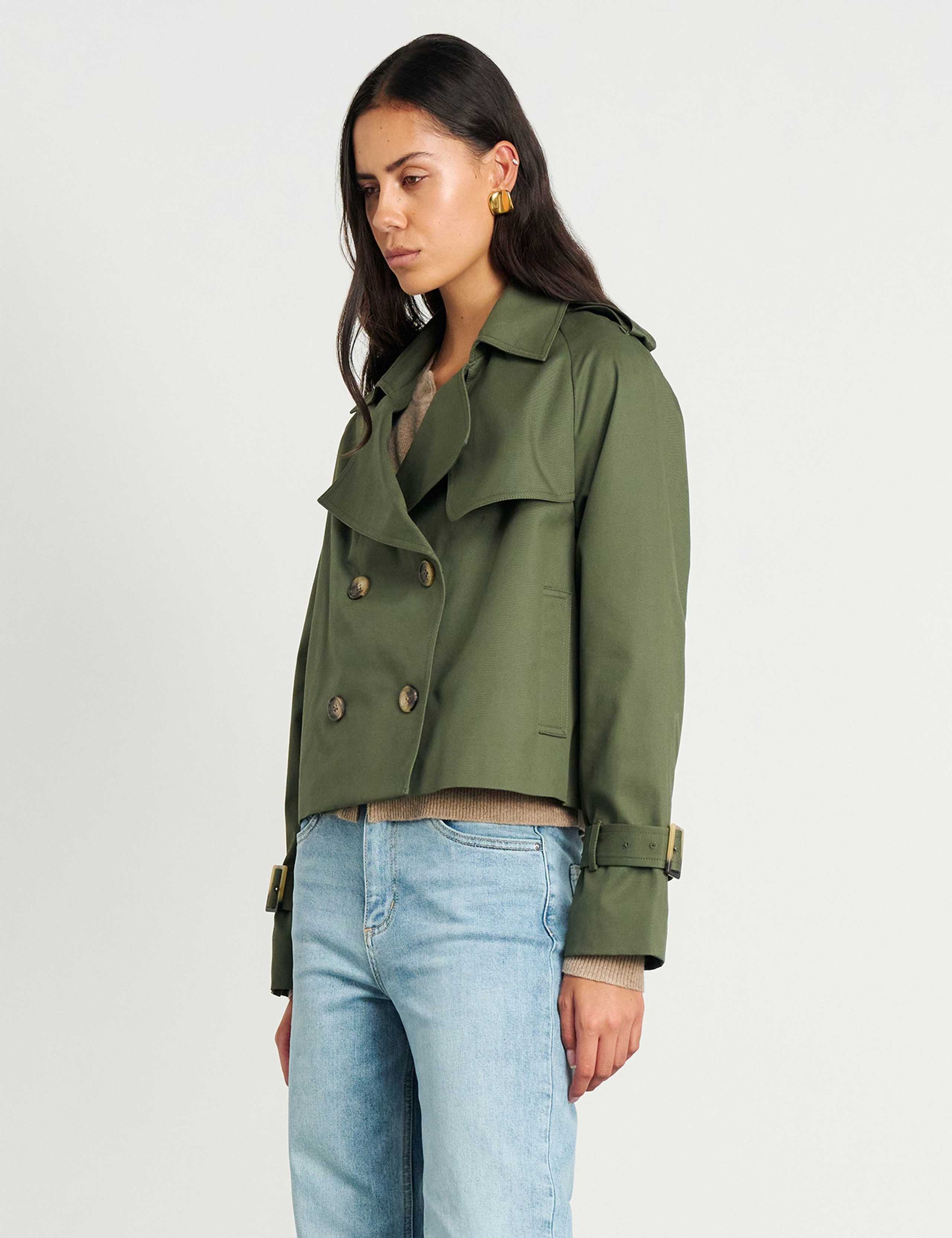 Pure Cotton Double Breasted Cropped Trench Coat 6 of 8