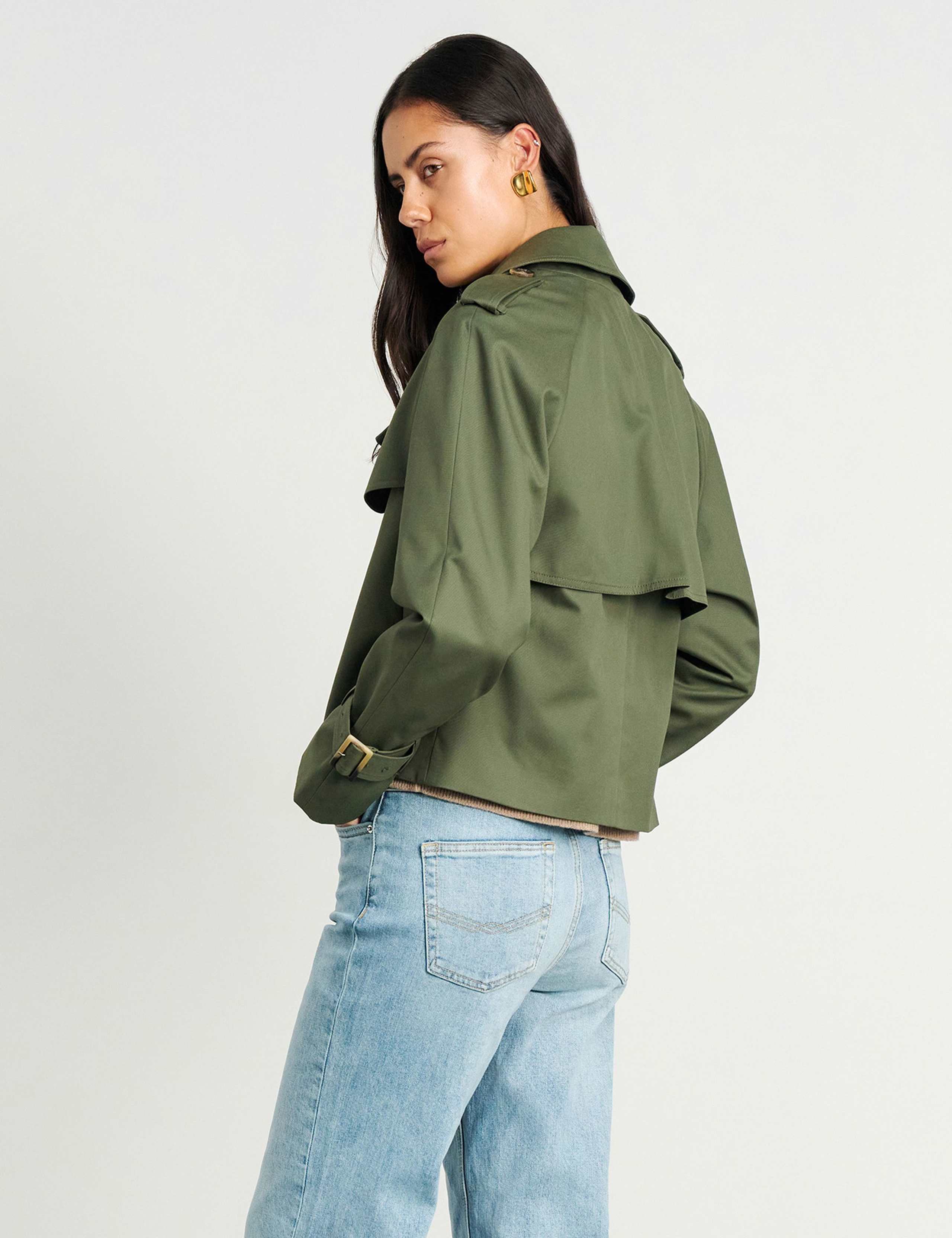 Pure Cotton Double Breasted Cropped Trench Coat 7 of 8