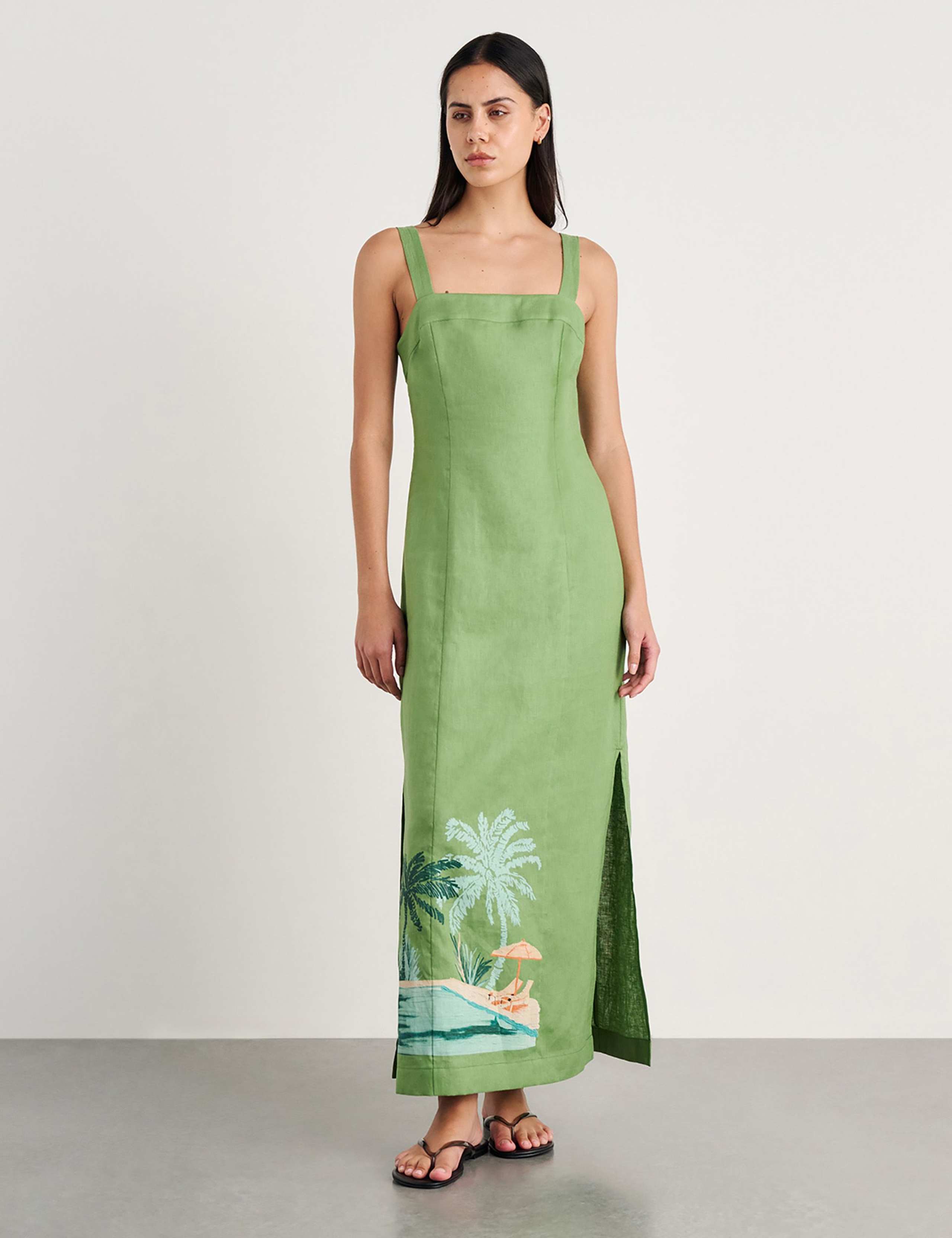 Pure Linen Printed Strappy Maxi Column Dress 2 of 6