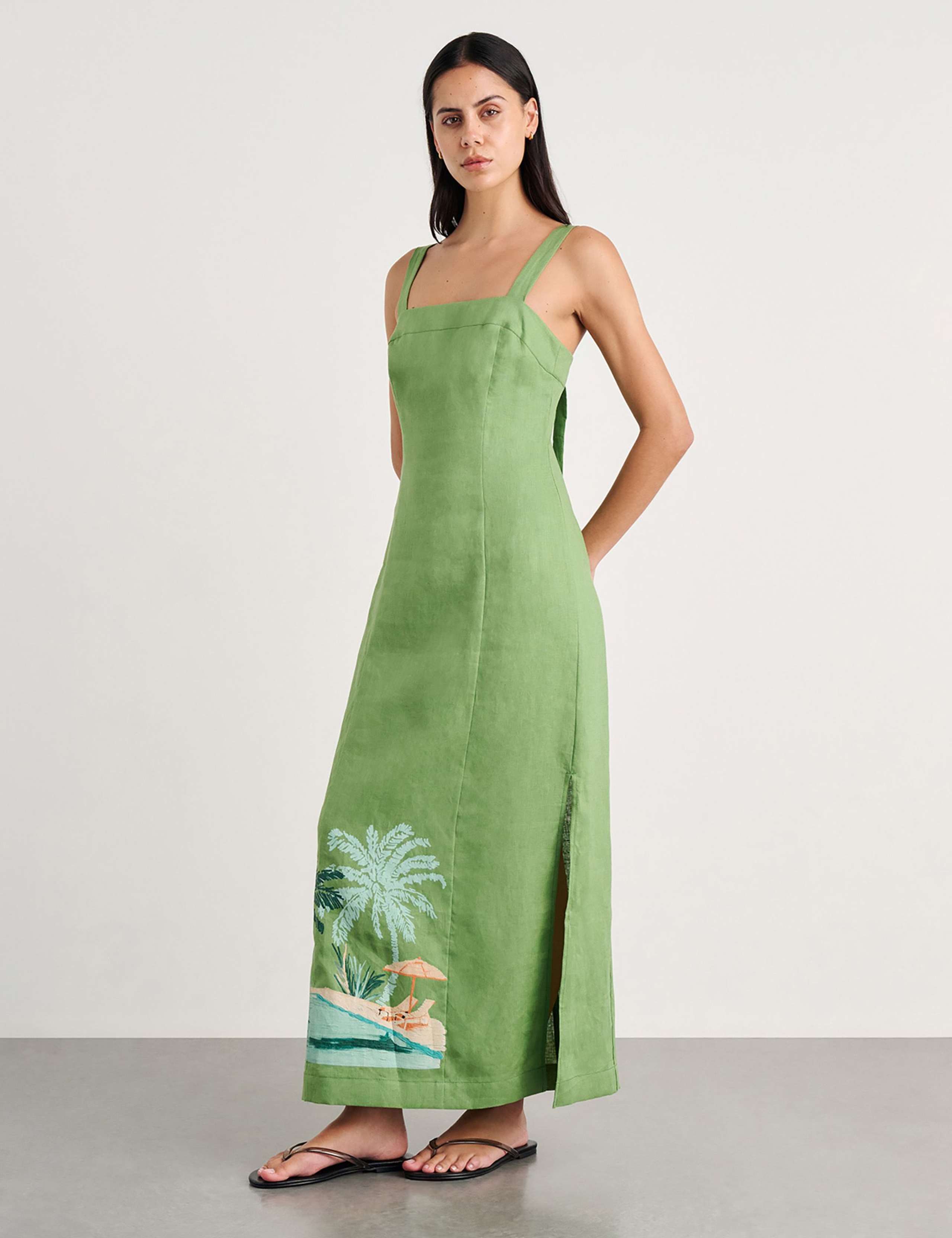 Pure Linen Printed Strappy Maxi Column Dress 4 of 6