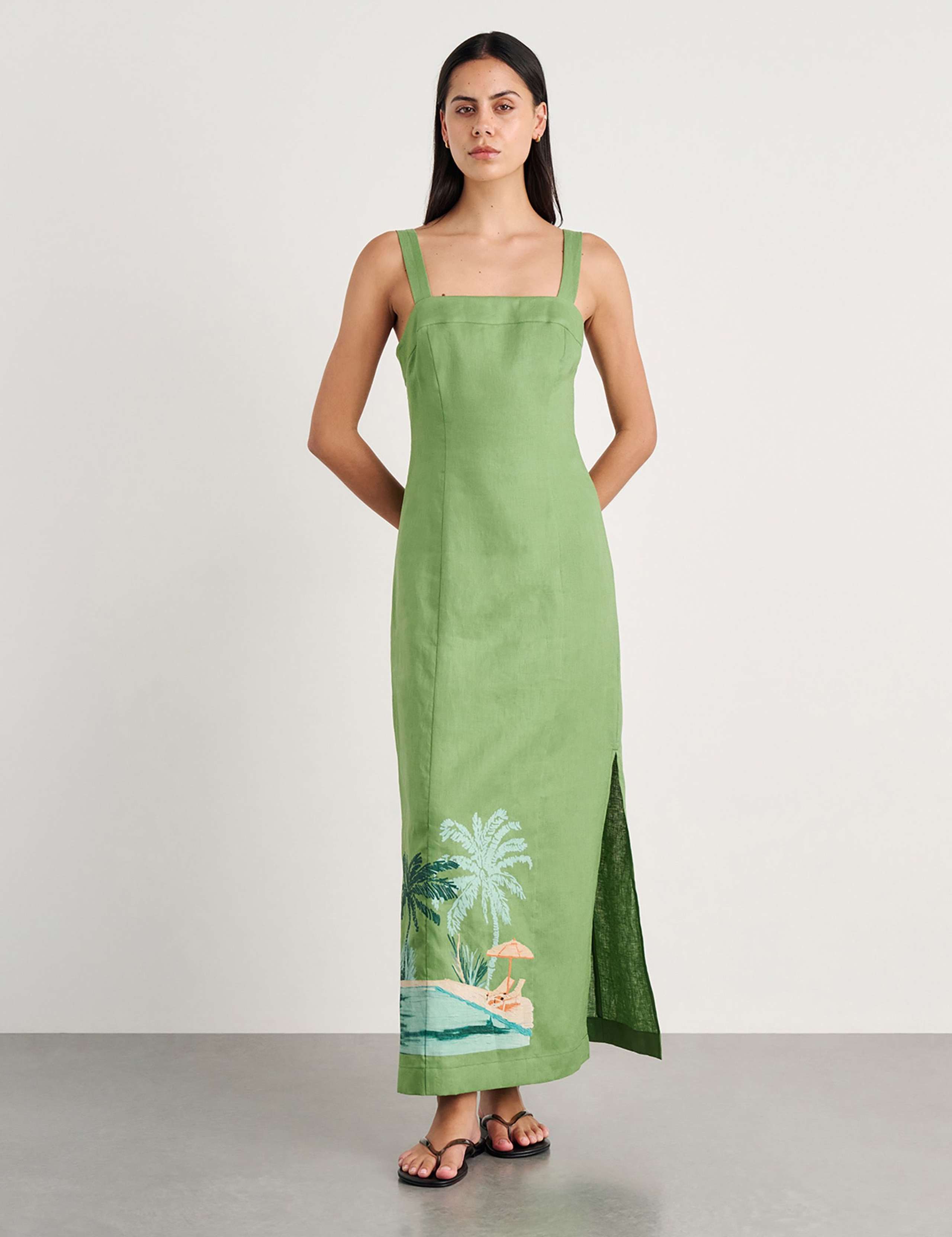 Pure Linen Printed Strappy Maxi Column Dress 5 of 6