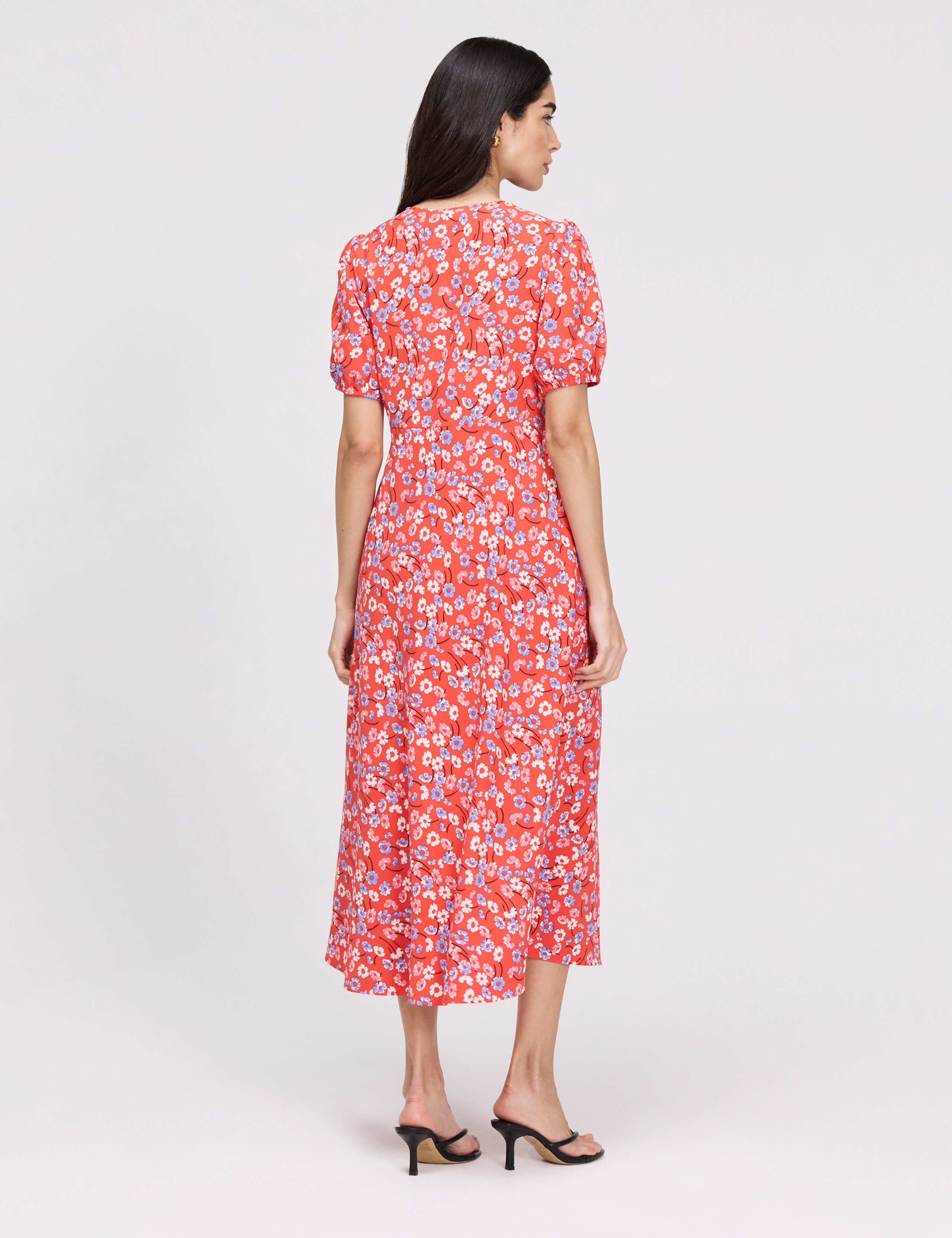 Floral Button Through Midi Waisted Dress 8 of 8