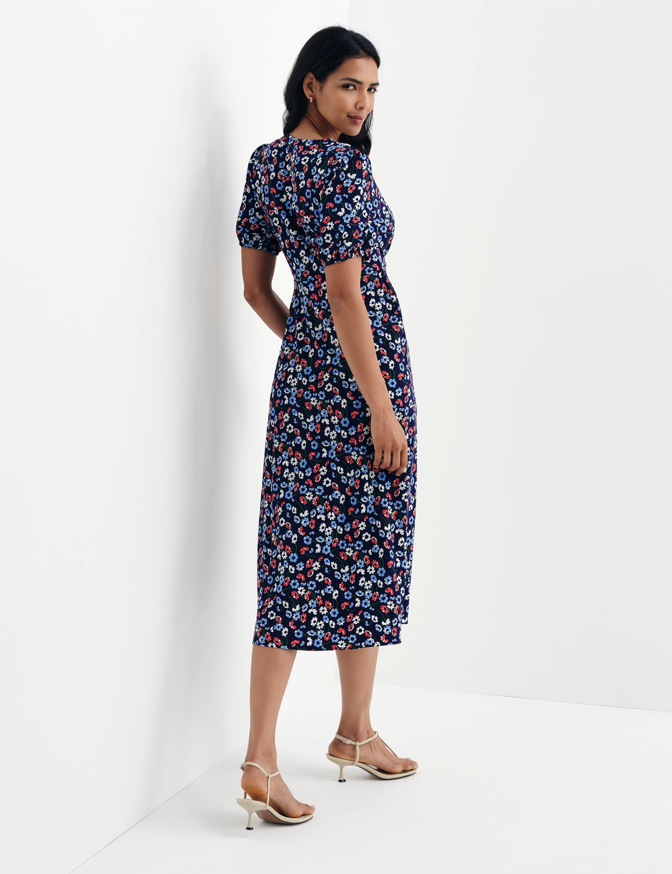 Floral Button Through Midi Waisted Dress 2 of 13