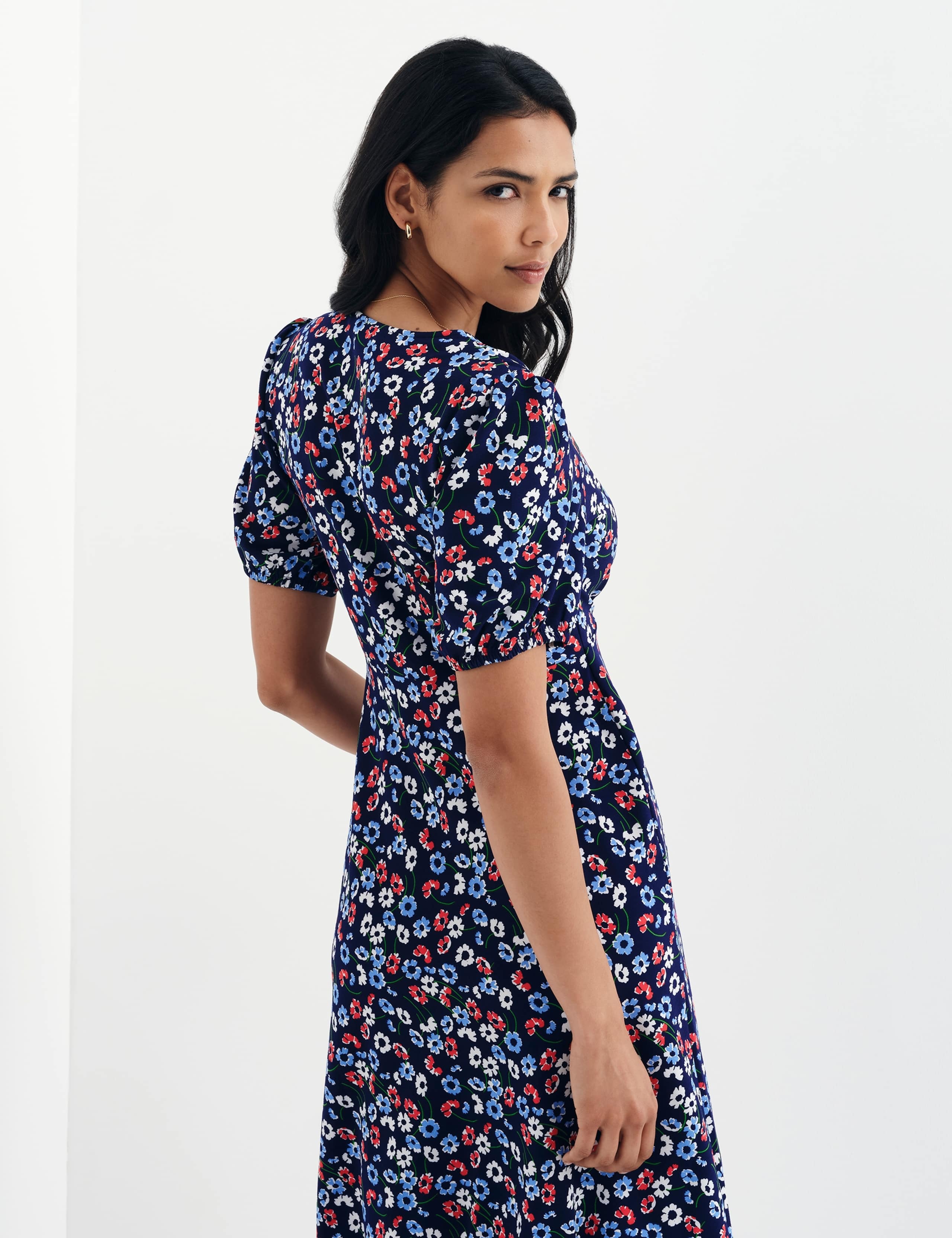 Floral Button Through Midi Waisted Dress 13 of 13