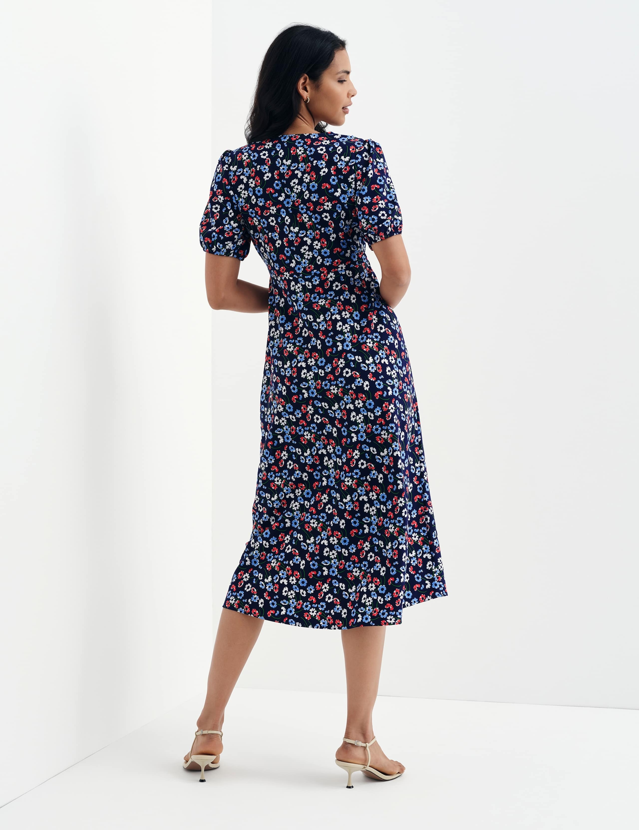 Floral Button Through Midi Waisted Dress 8 of 13