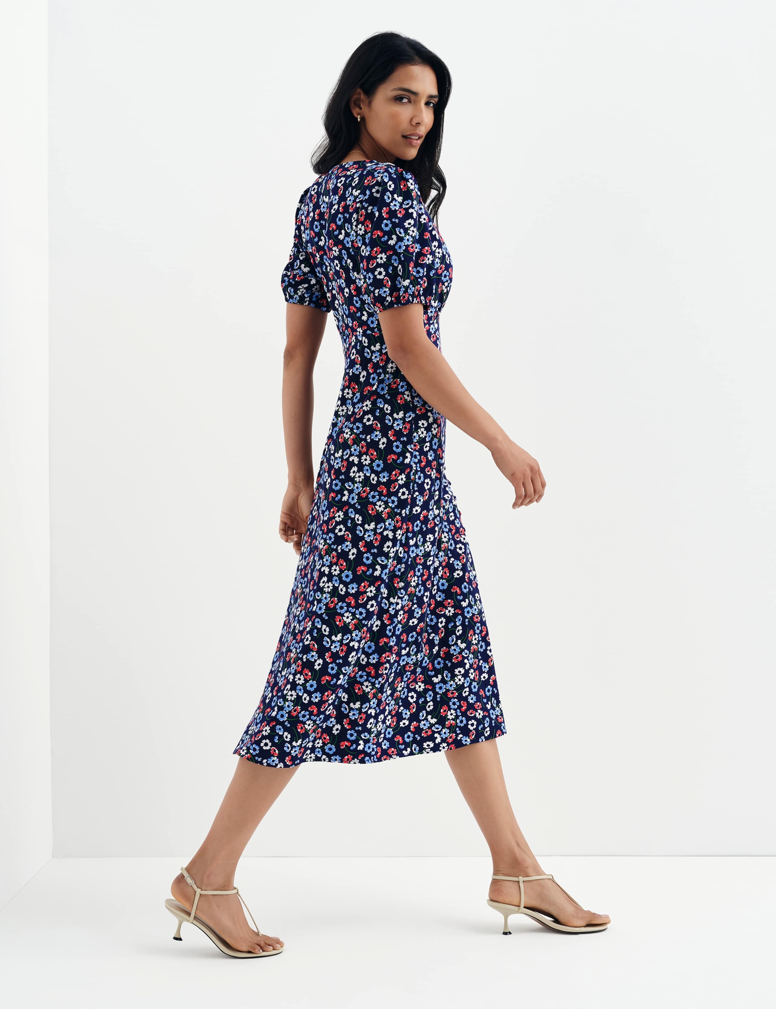 Floral Button Through Midi Waisted Dress 9 of 13