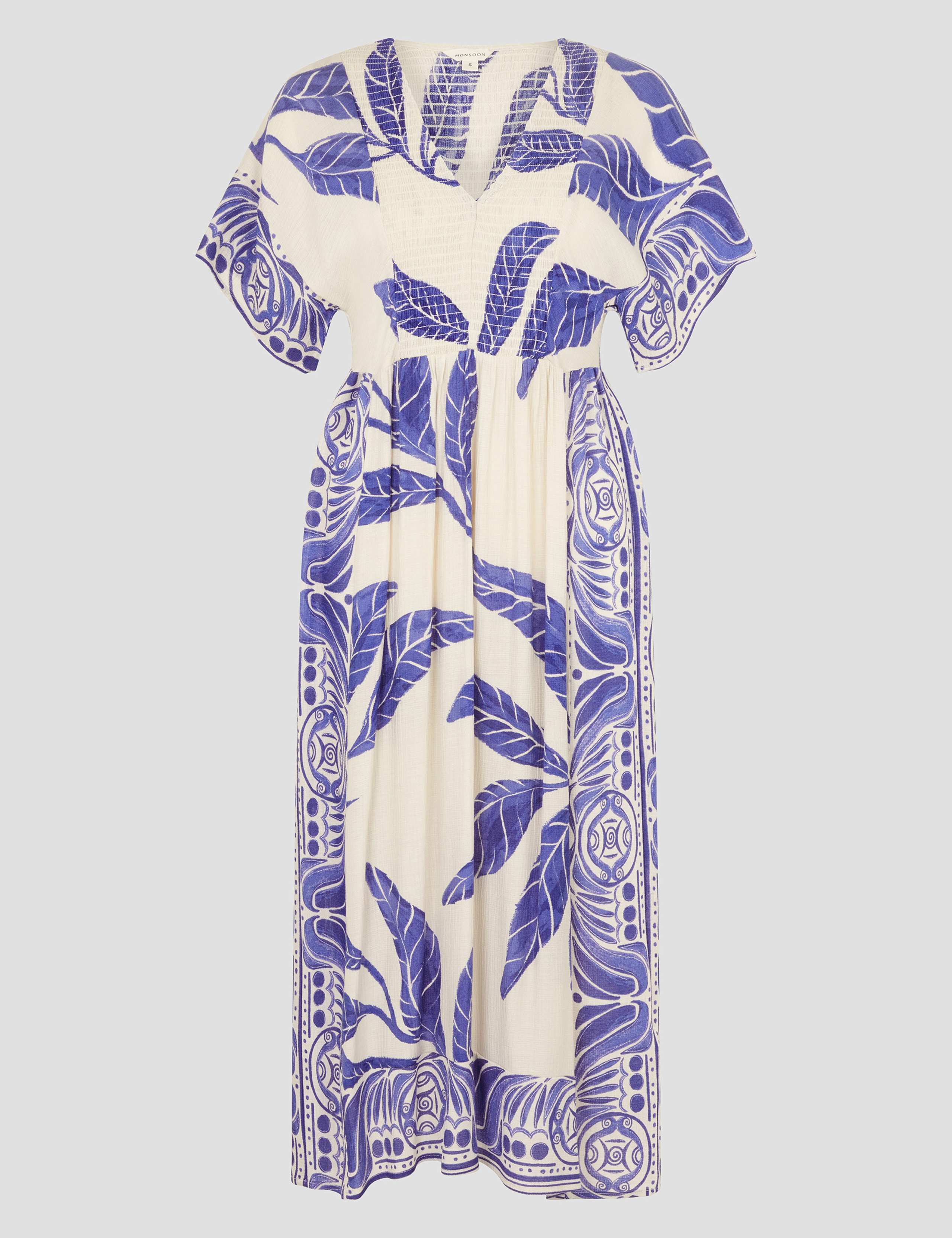 Printed V-Neck Midi Shirred Beach Dress 2 of 5