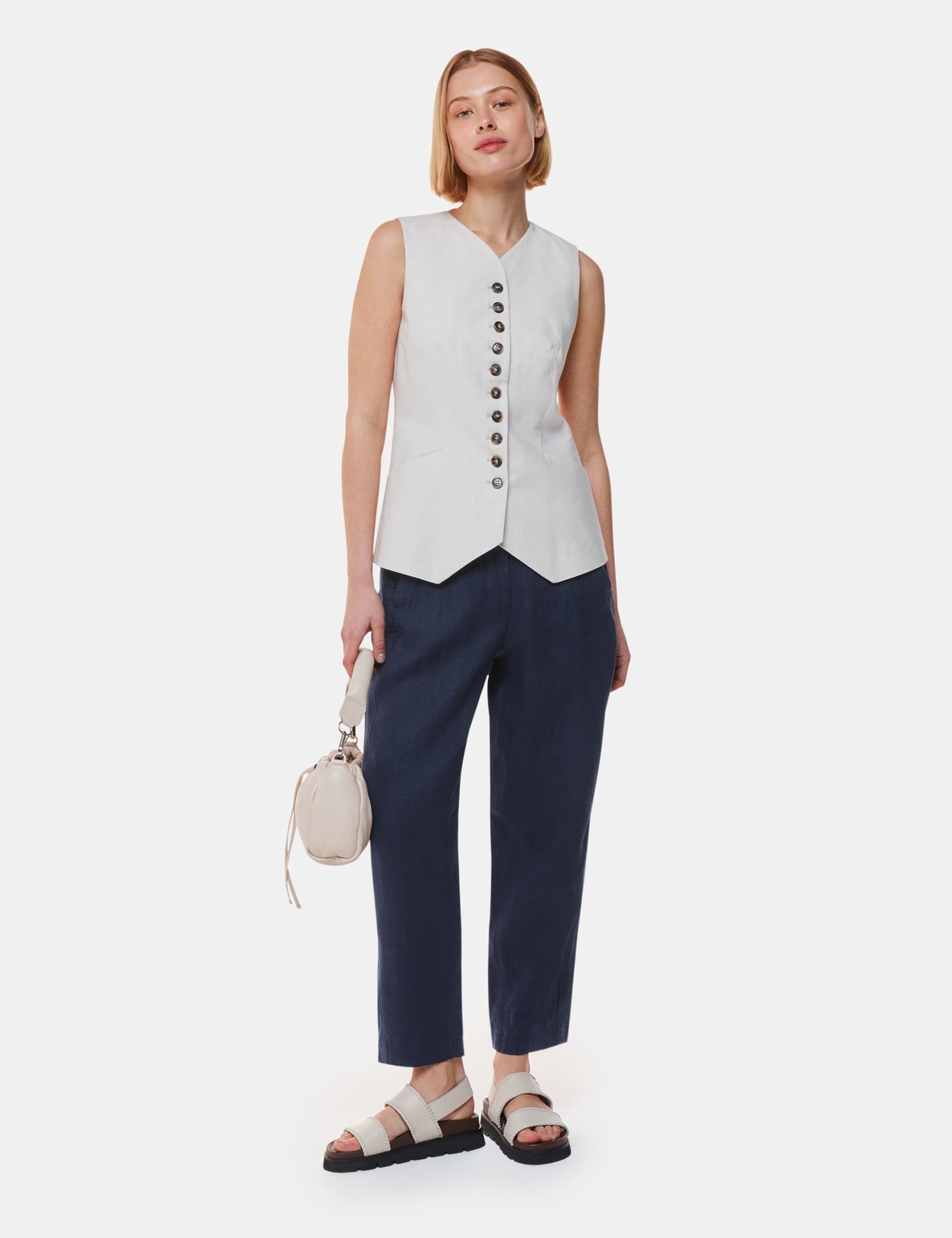 Pure Linen Tapered Ankle Grazer Trousers 3 of 4