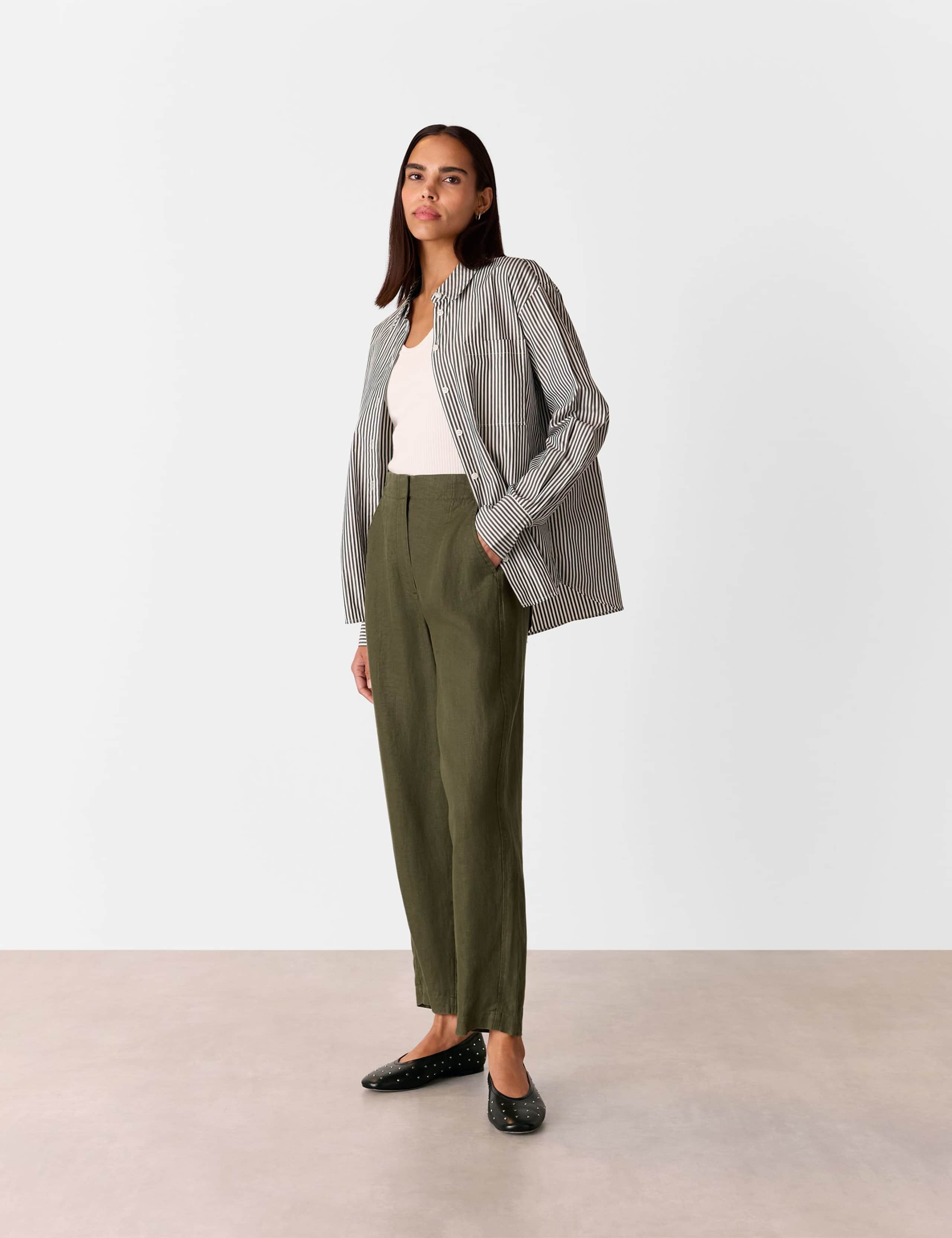 Pure Linen Tapered Ankle Grazer Trousers 4 of 4