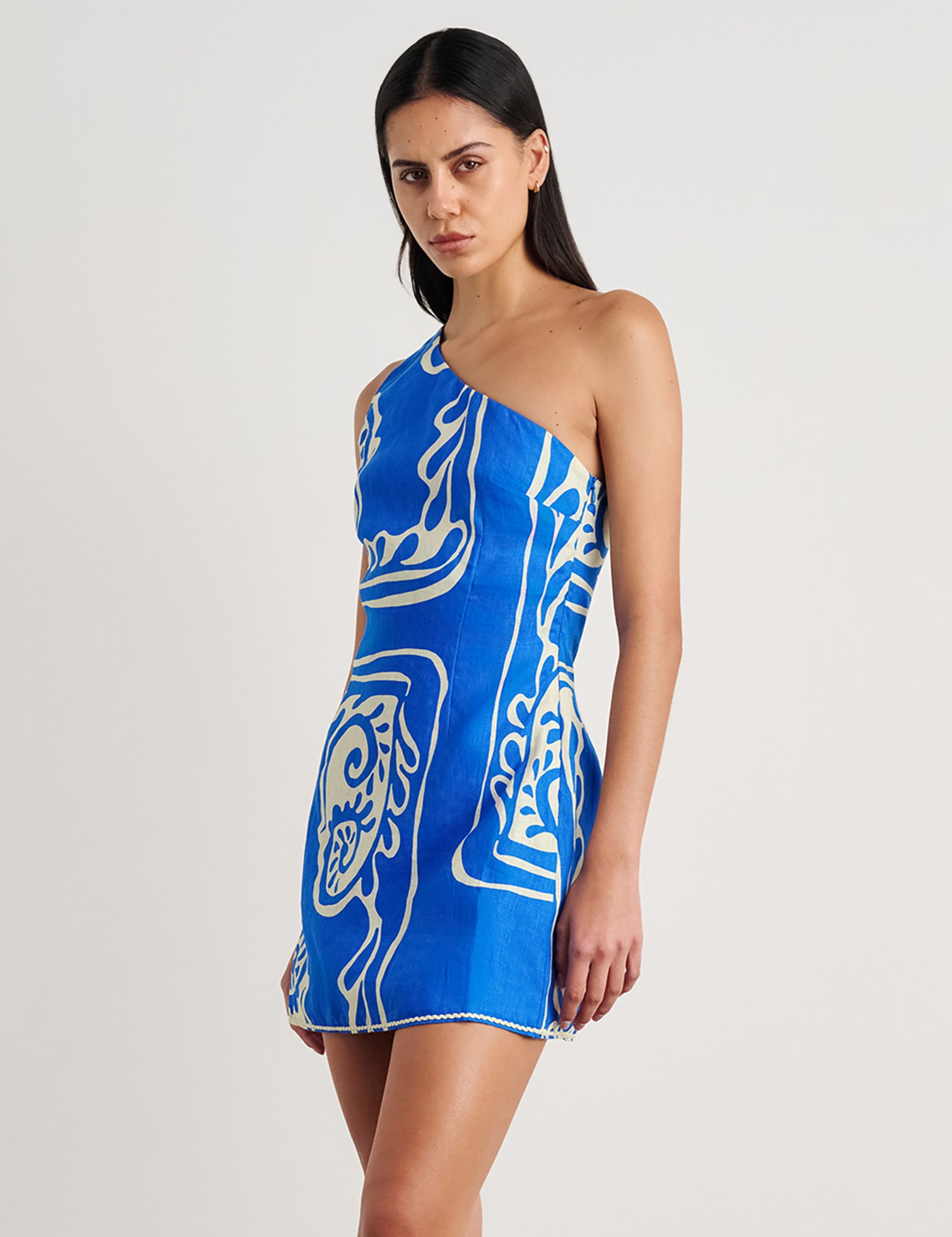 Pure Linen Printed One Shoulder Mini Dress 5 of 6