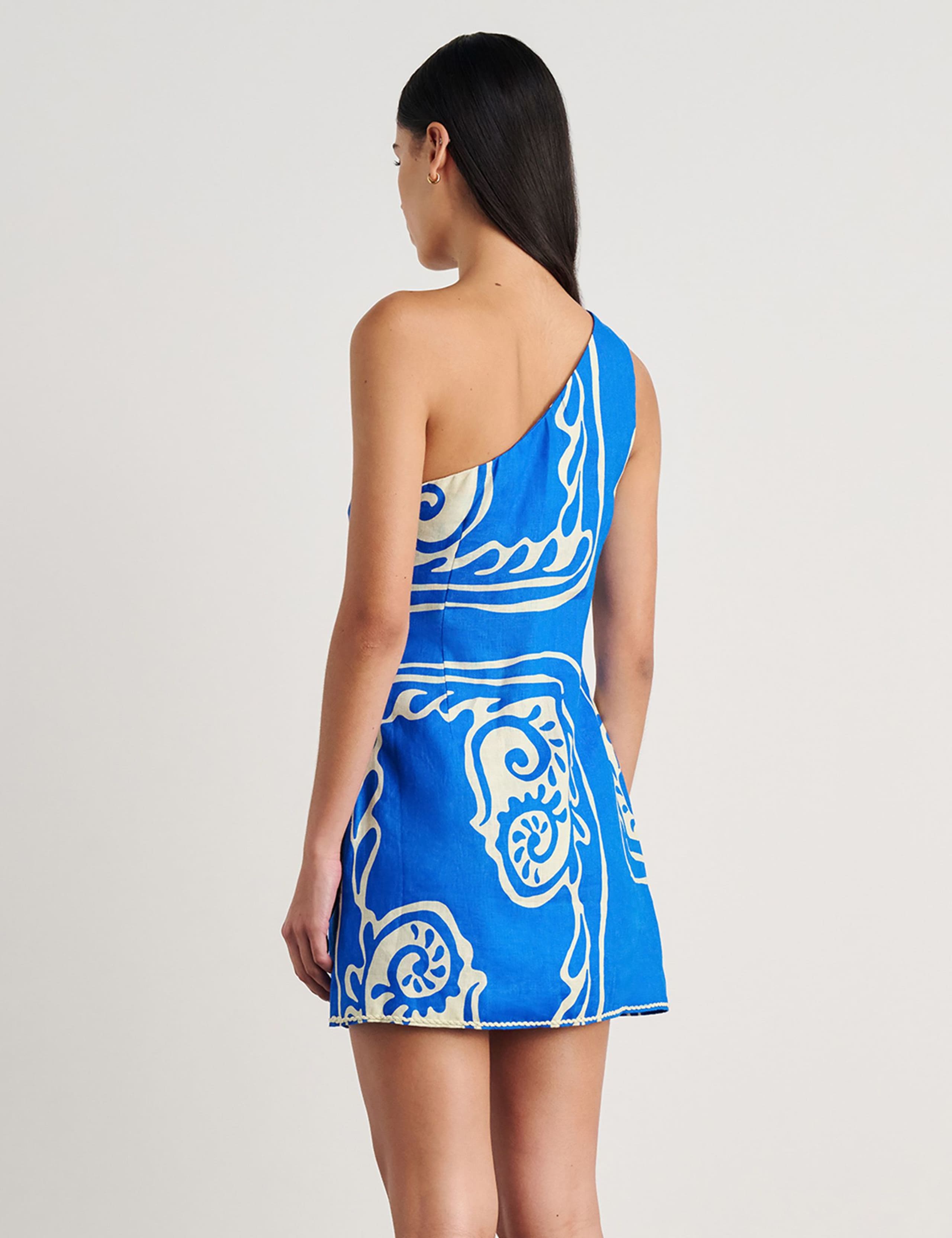 Pure Linen Printed One Shoulder Mini Dress 6 of 6