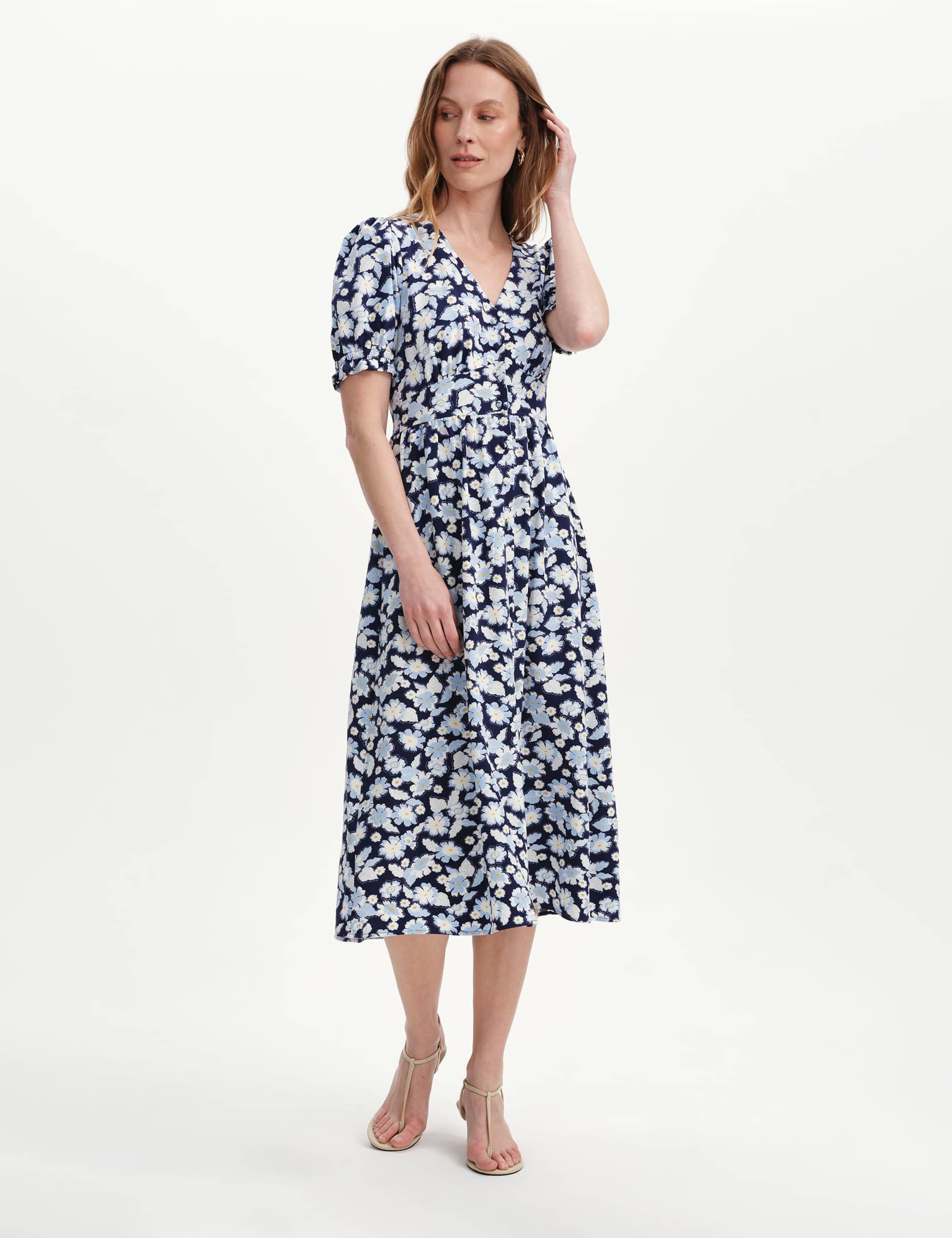 Floral V-Neck Button Through Midi Tea Dress 2 of 6