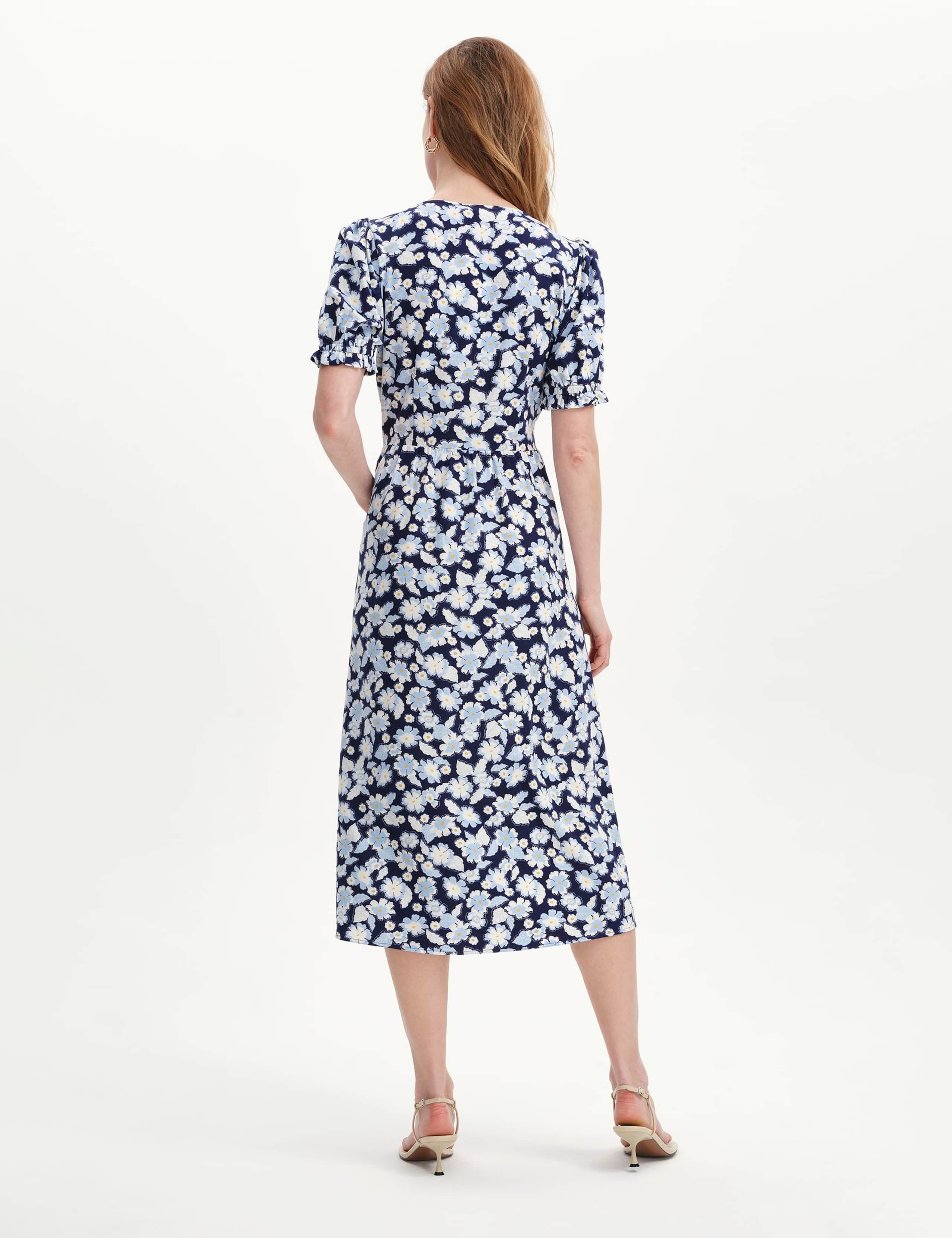Floral V-Neck Button Through Midi Tea Dress 3 of 6