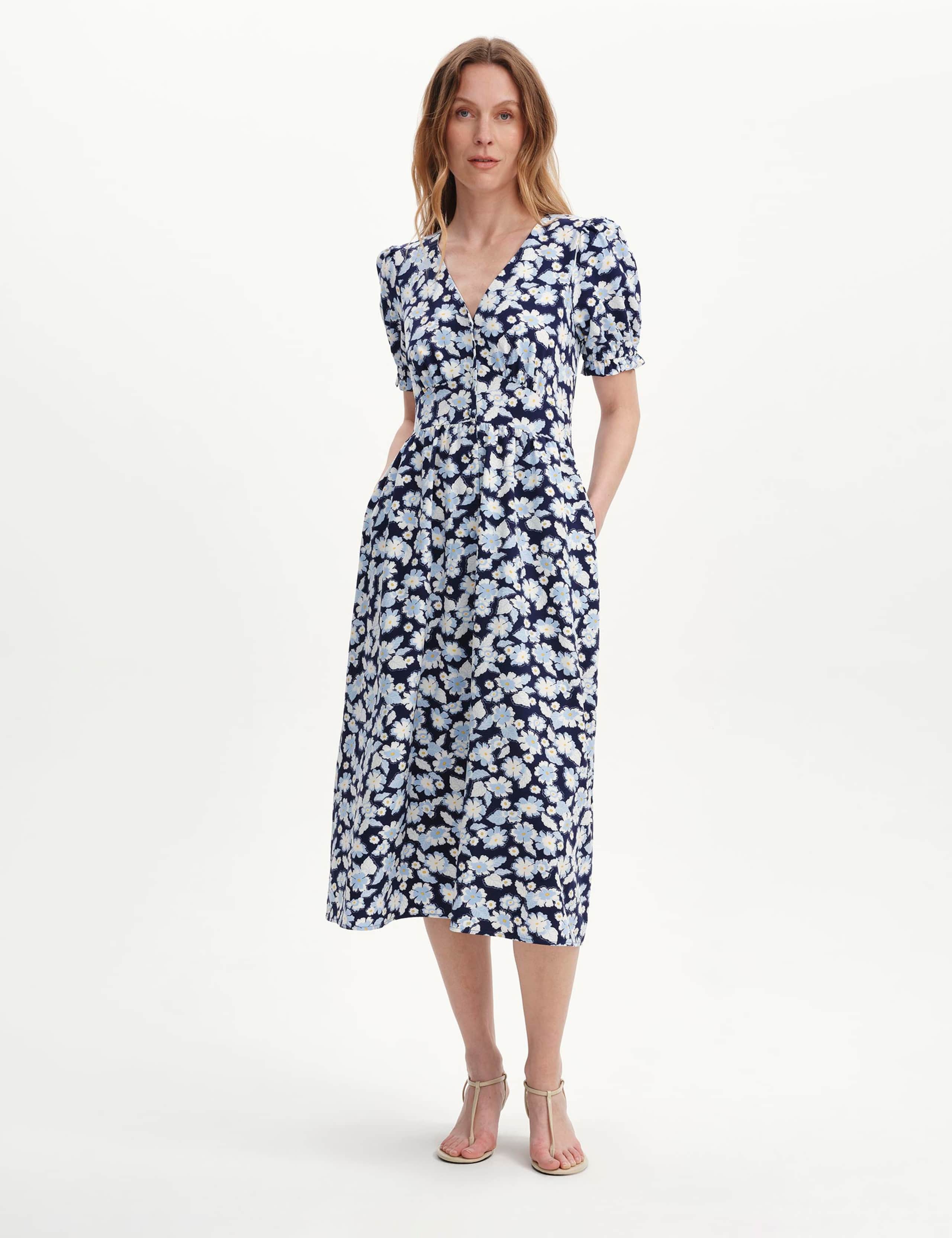 Floral V-Neck Button Through Midi Tea Dress 4 of 6
