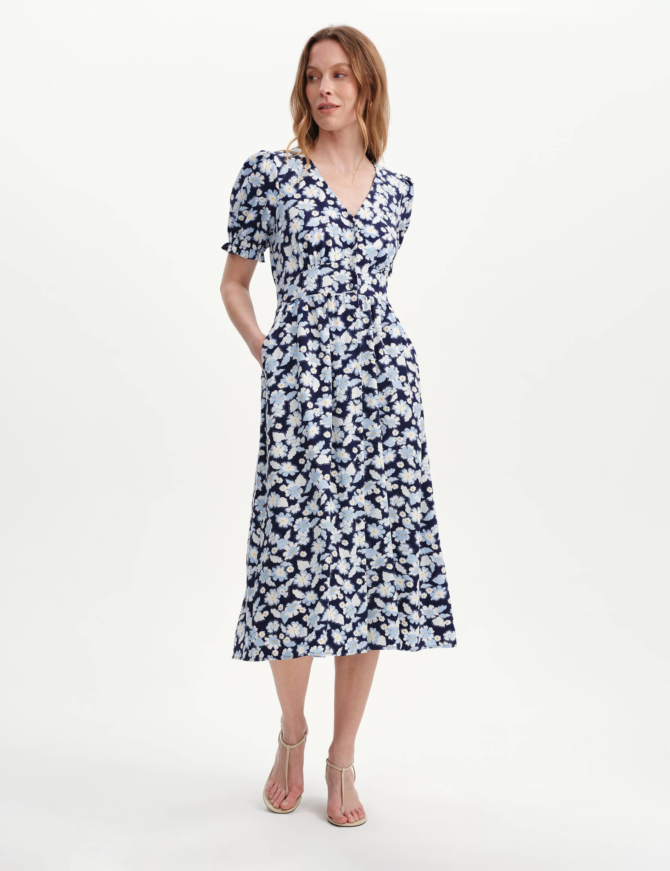 Floral V-Neck Button Through Midi Tea Dress 5 of 6