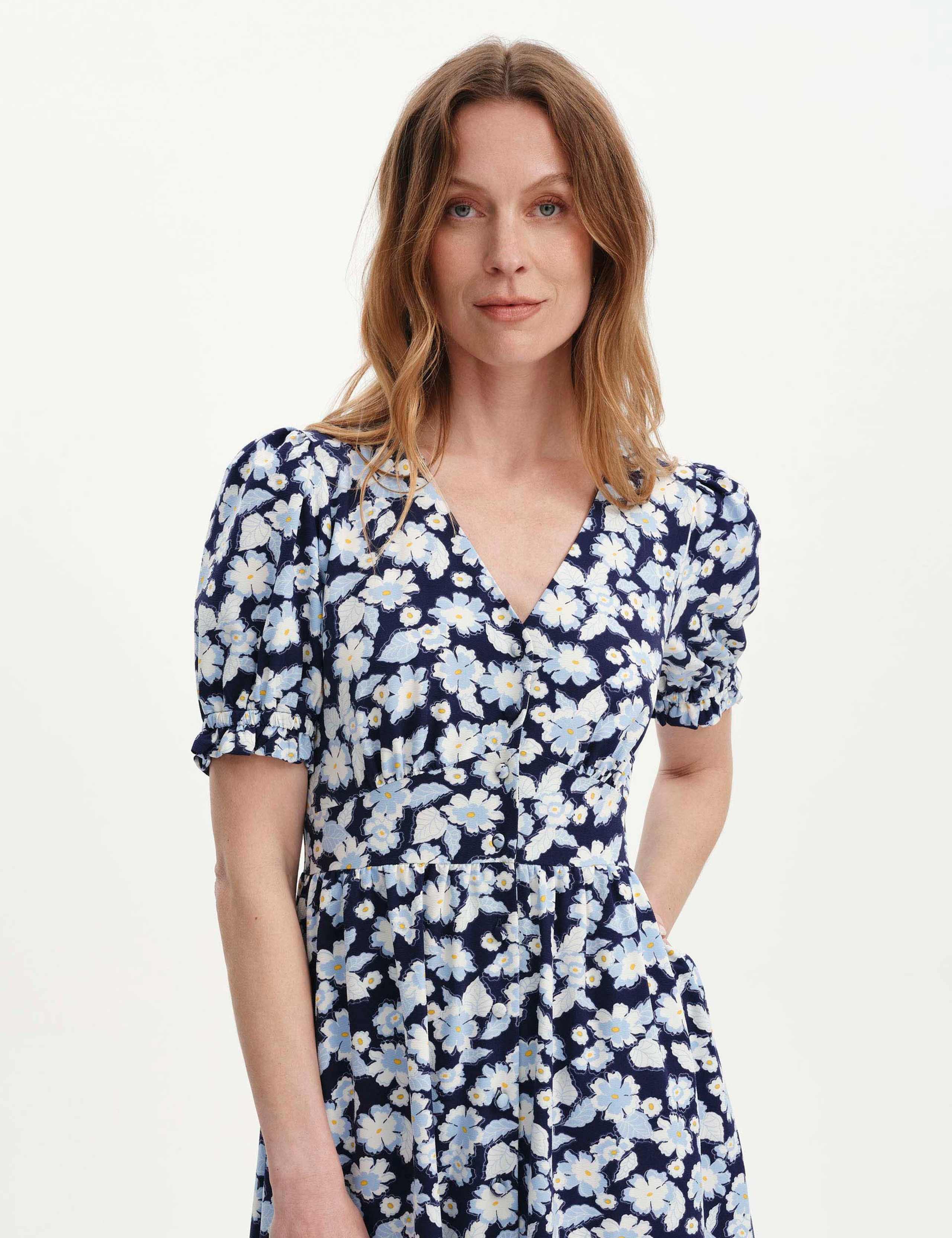 Floral V-Neck Button Through Midi Tea Dress 6 of 6